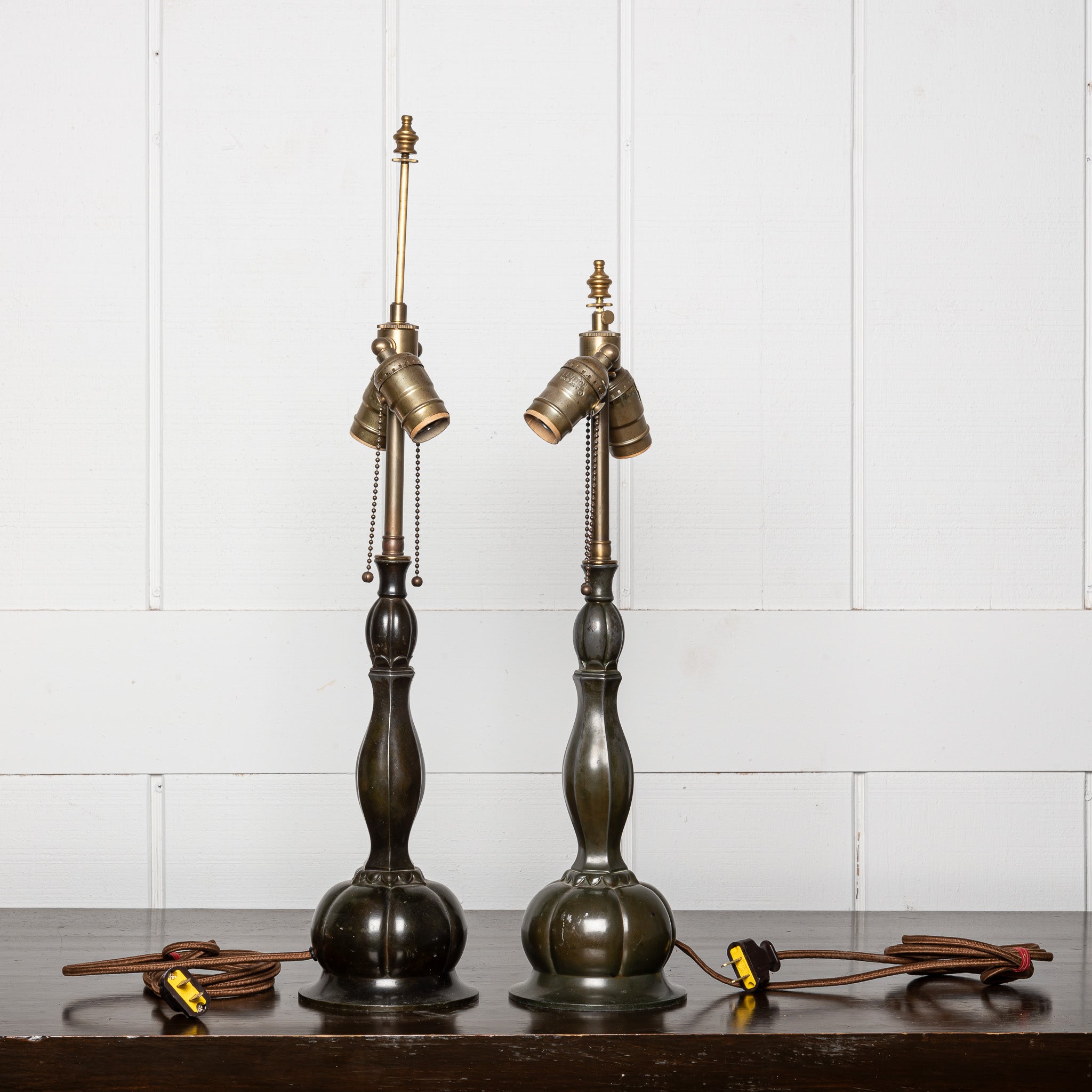 PAIR OF DANISH ART DECO "DISKO METAL" TABLE LAMPS BY JUST ANDERSEN