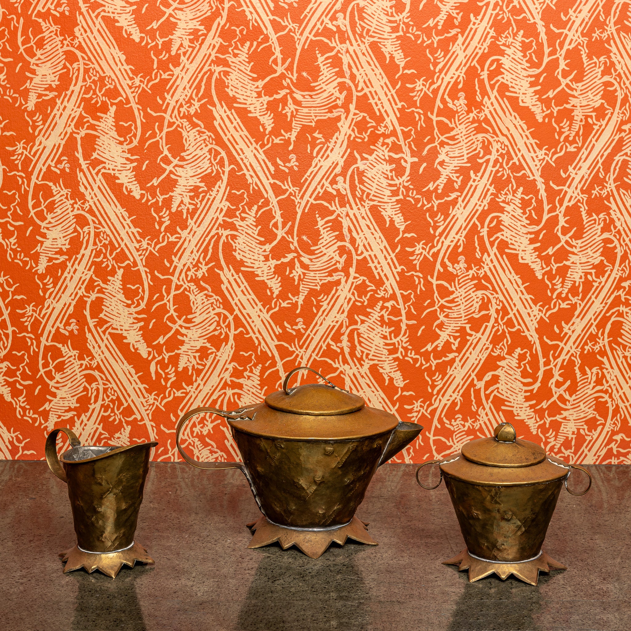German/Austrian Brass Teaset — Early 19th Century, Wiener Werkstätte / Peche Influence