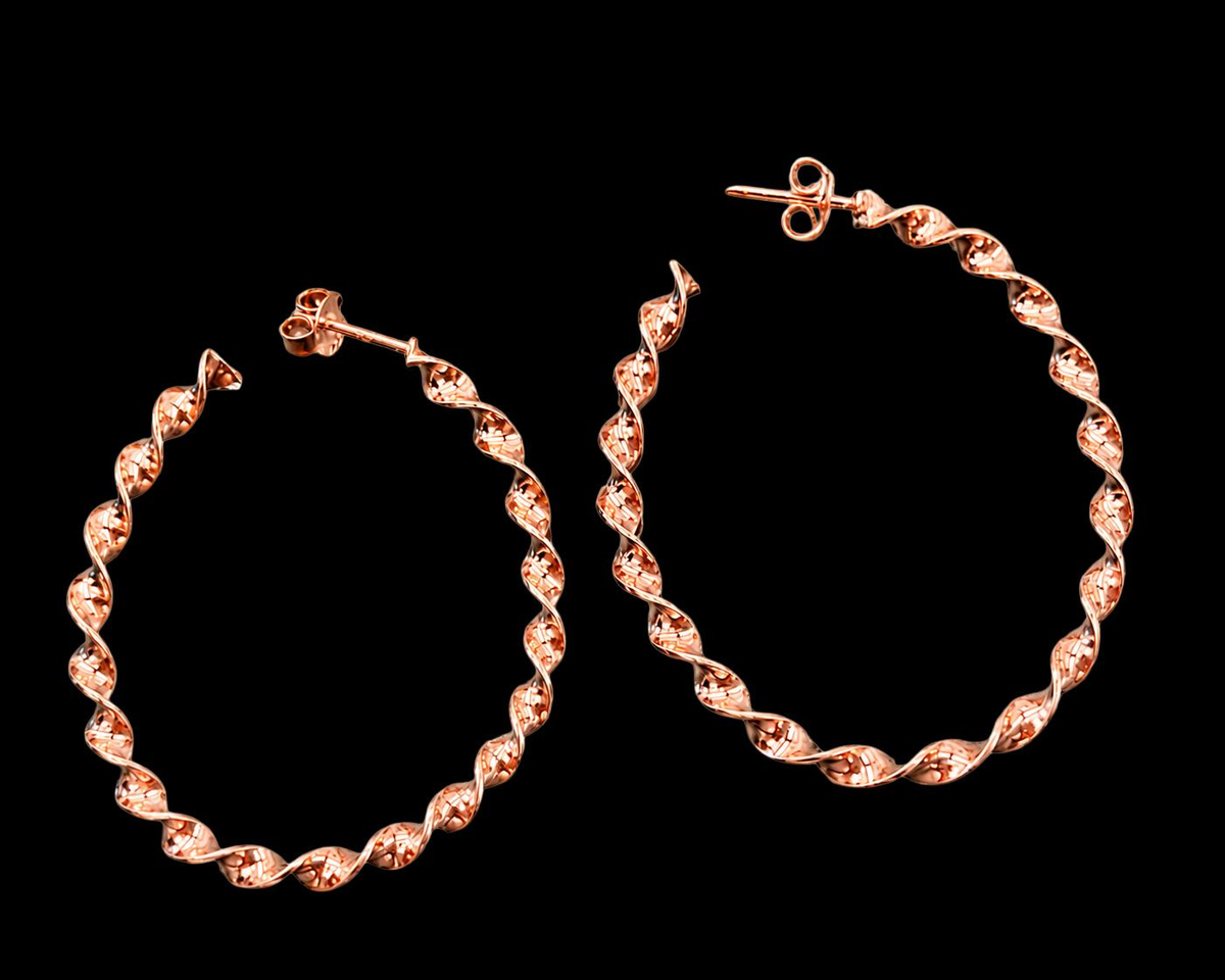 SAVED NEW YORK ROSE GOLD VERMEIL "TWIST" HOOP EARRINGS, catalog view