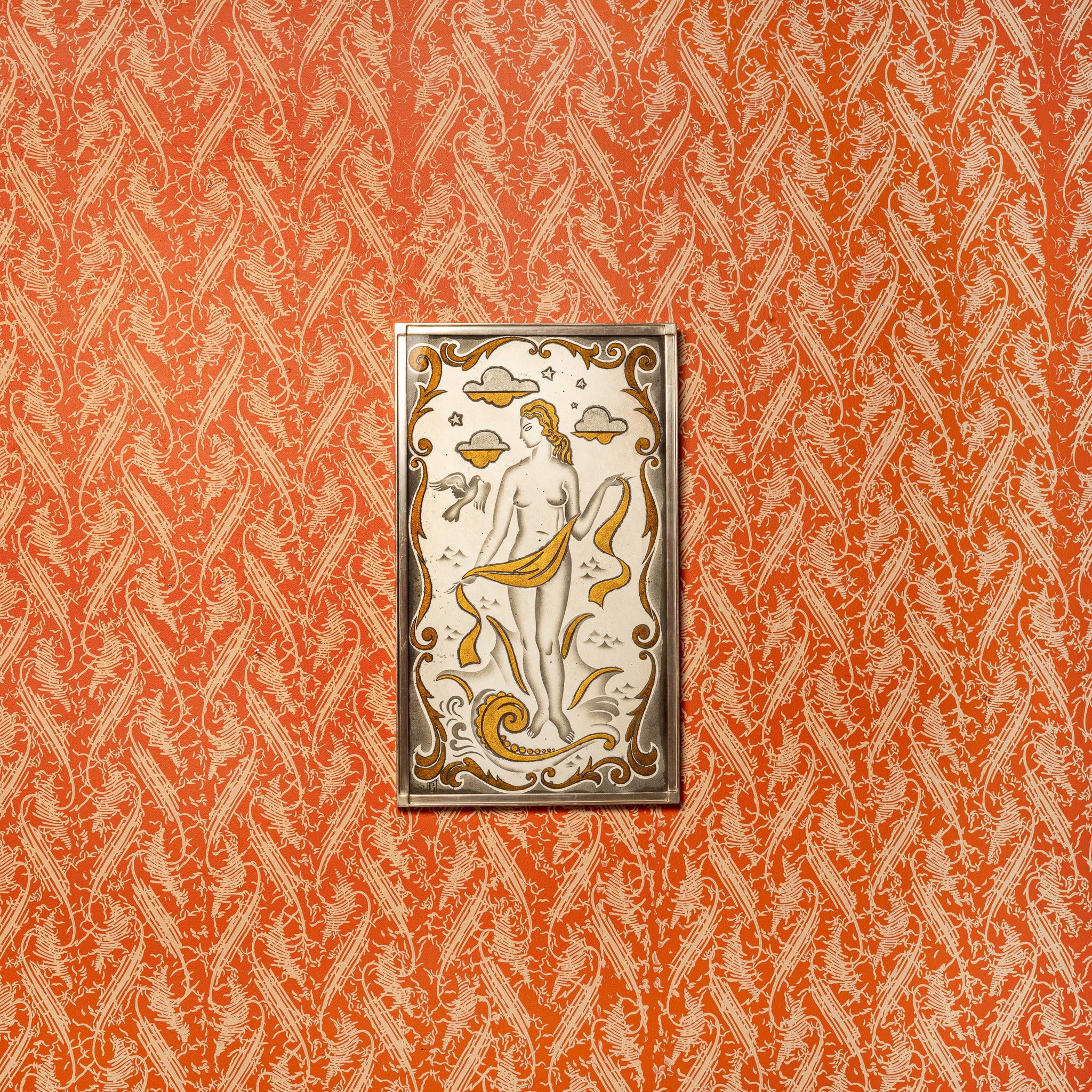 FRENCH ART DECO VERRE ÉGLOMISÉ MIRROR PANEL