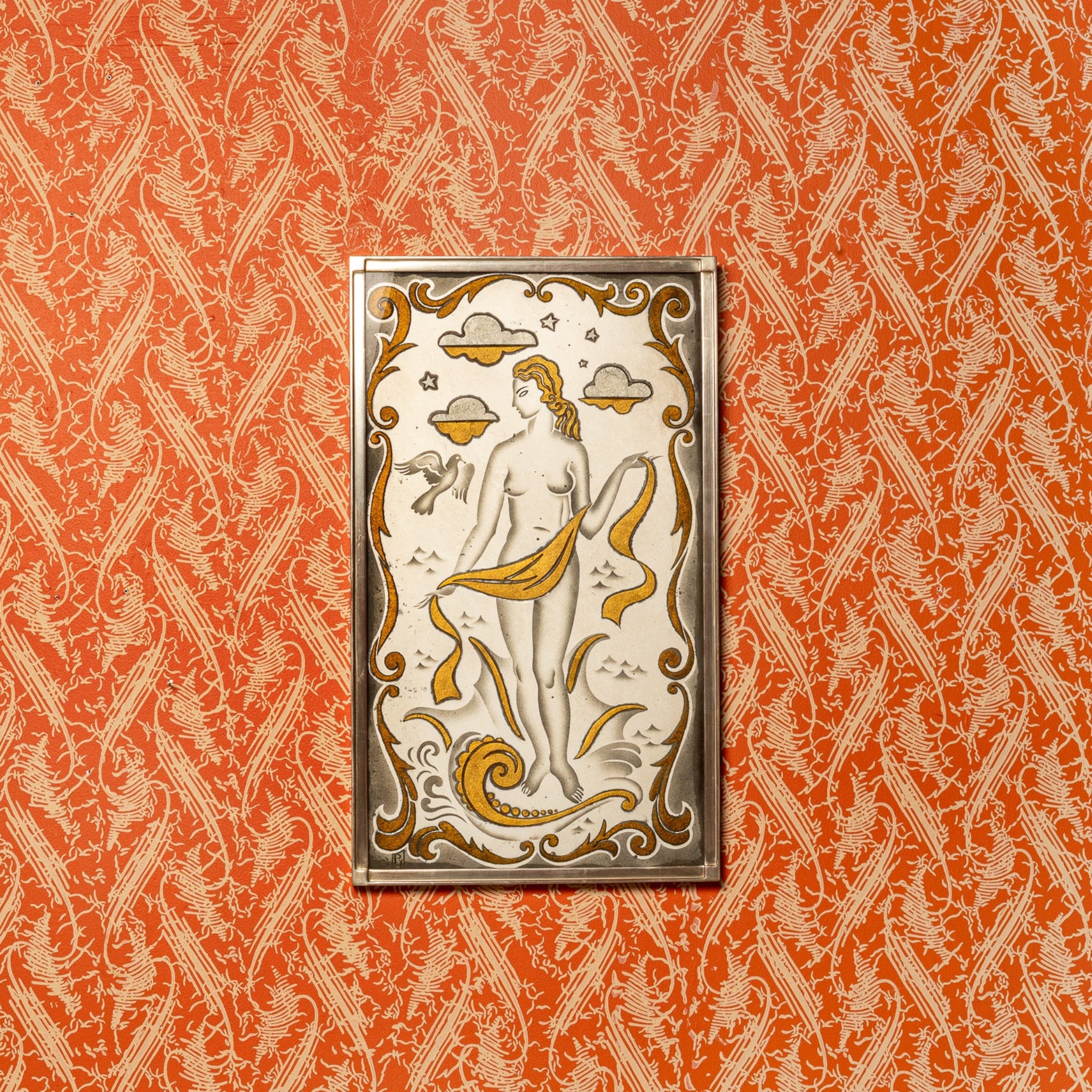 FRENCH ART DECO VERRE ÉGLOMISÉ MIRROR PANEL