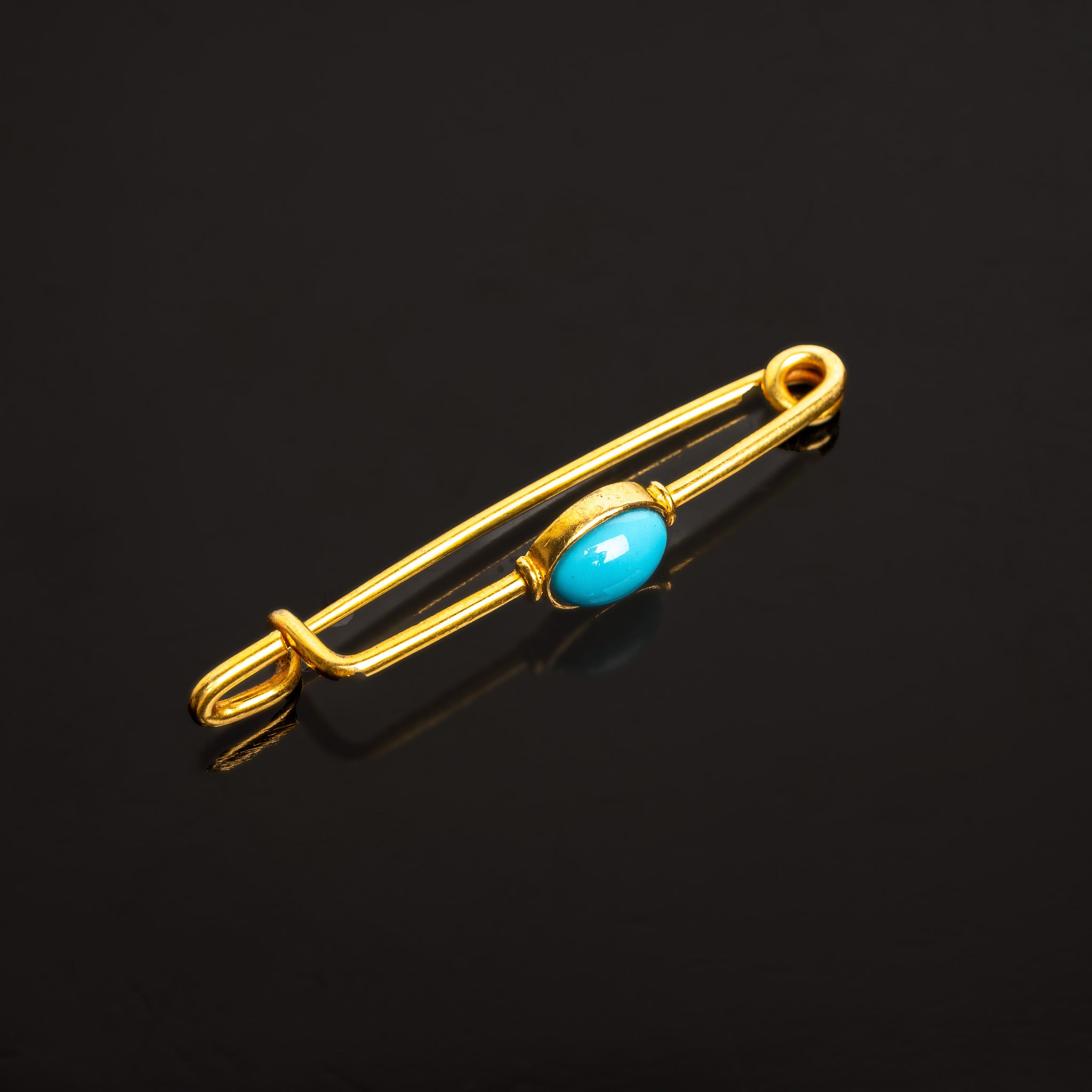 VICTORIAN GOLD AND TURQUOISE SAFETY PIN BROOCH