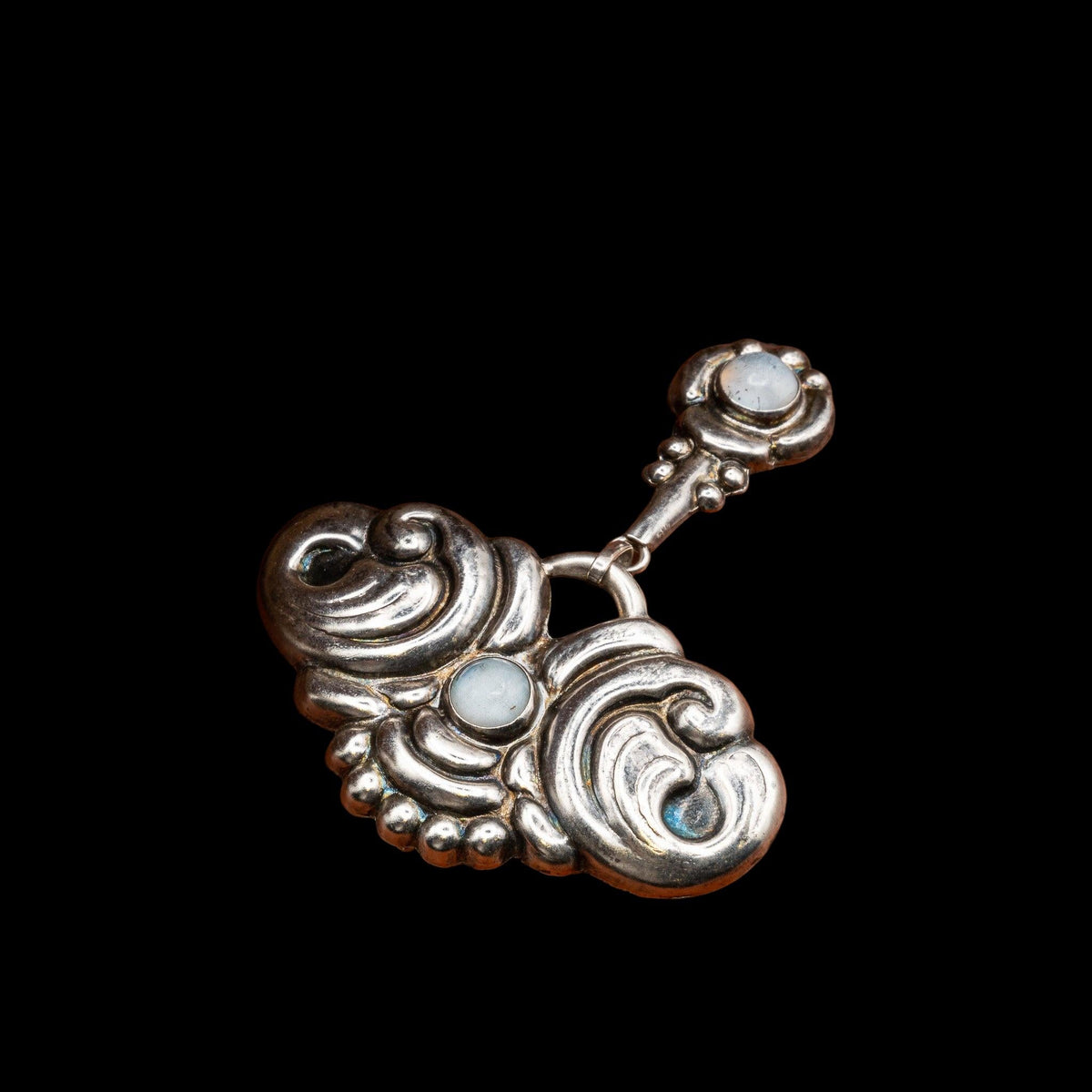 VIENNESE SECESSIONIST SILVER AND MOONSTONE BROOCH, detail view