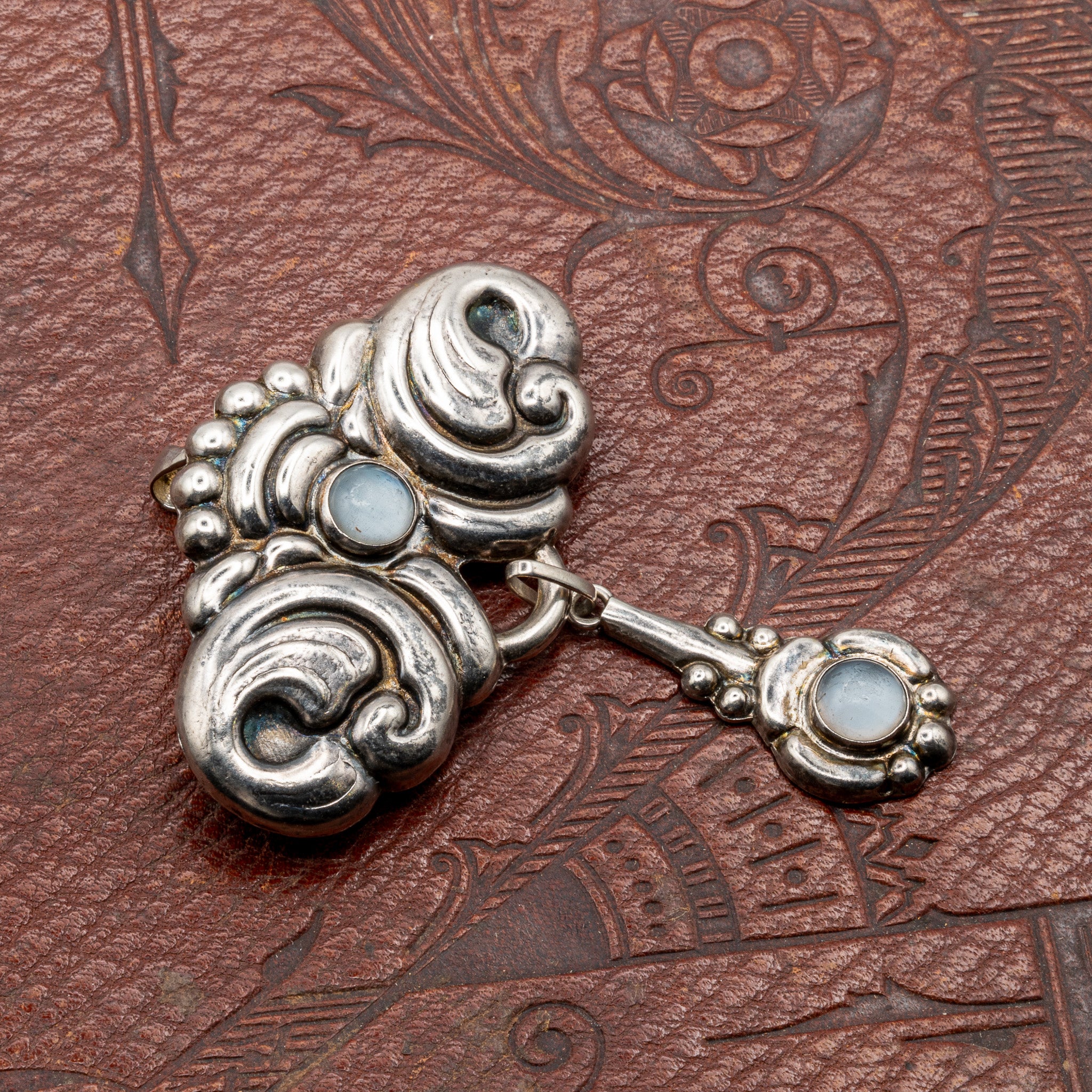 VIENNESE SECESSIONIST SILVER AND MOONSTONE BROOCH