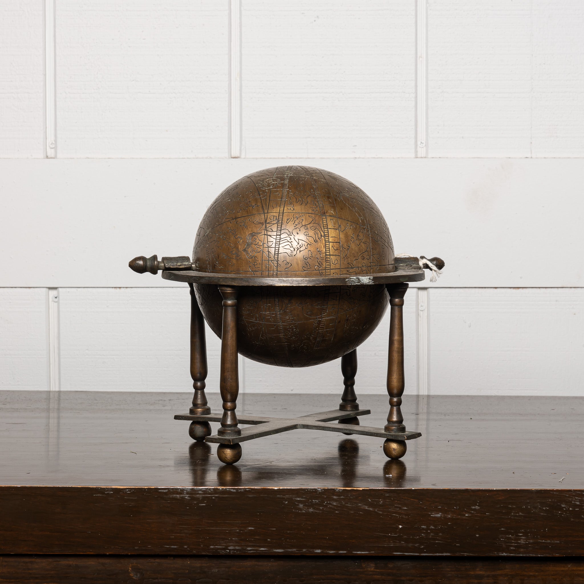 VINTAGE MIDDLE EASTERN STYLE BRASS CELESTIAL GLOBE ON STAND