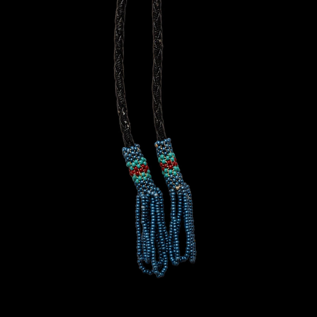 VINTAGE MOTHER OF PEARL INLAY BOLO TIE, ATTRIBUTED TO ZUNI, detail view
