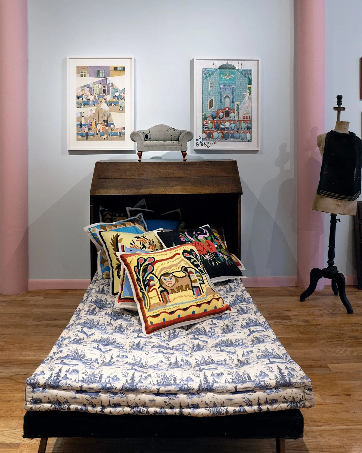 "YOUNG LION" Hand Embroidered Cashmere Pillow