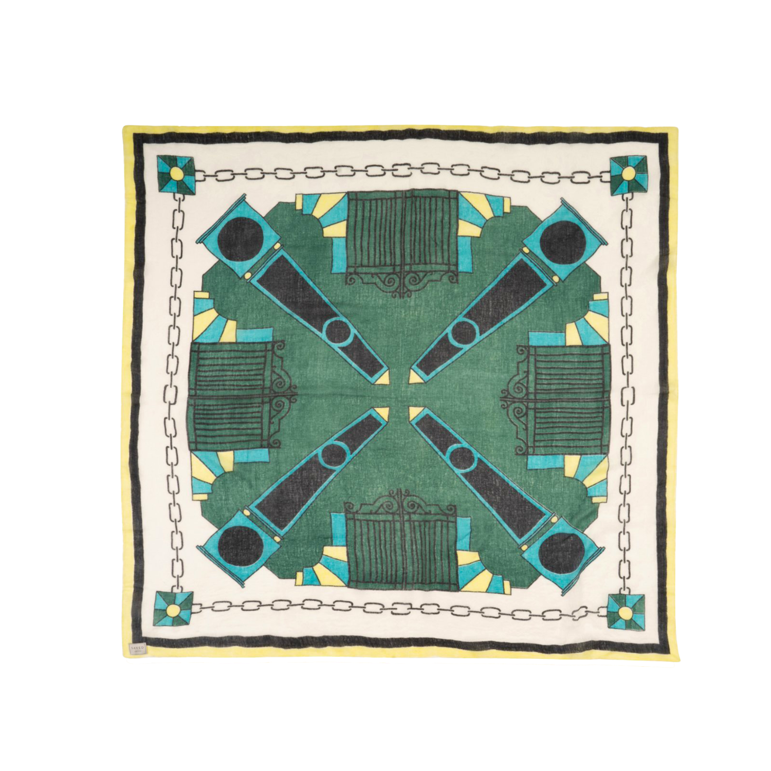 SAVED NY X DAMIEN NICOLAS ROUX "OBELISKS GATES MINT GREEN" CASHMERE SCARF