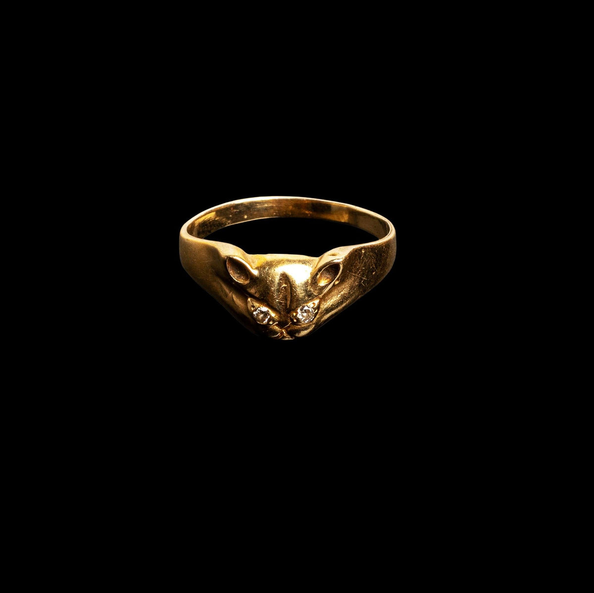 CAT FACE RING IN 14K GOLD WITH DIAMONDS, detail view