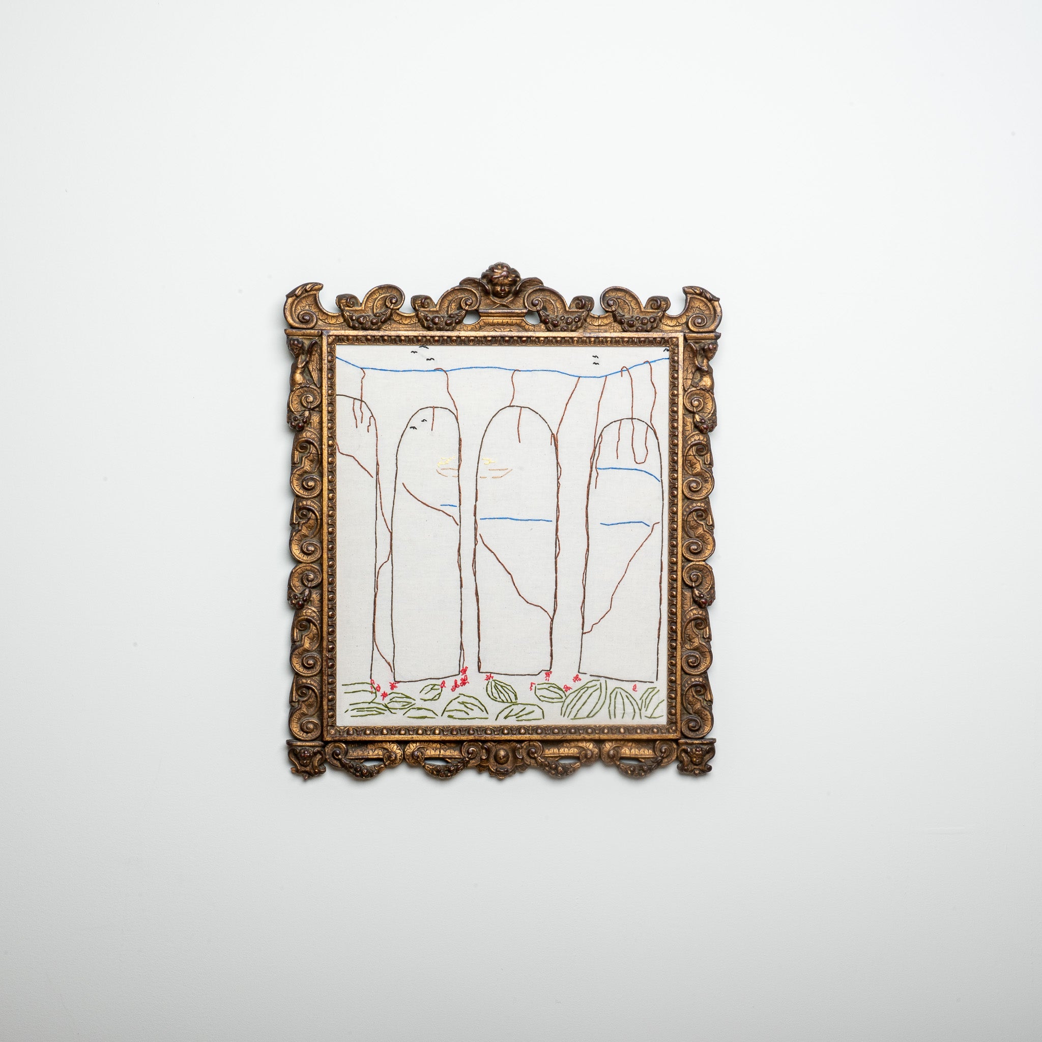 "AQUADUCT" FRAMED EMBROIDERY (2025) BY SEAN McNANNEY