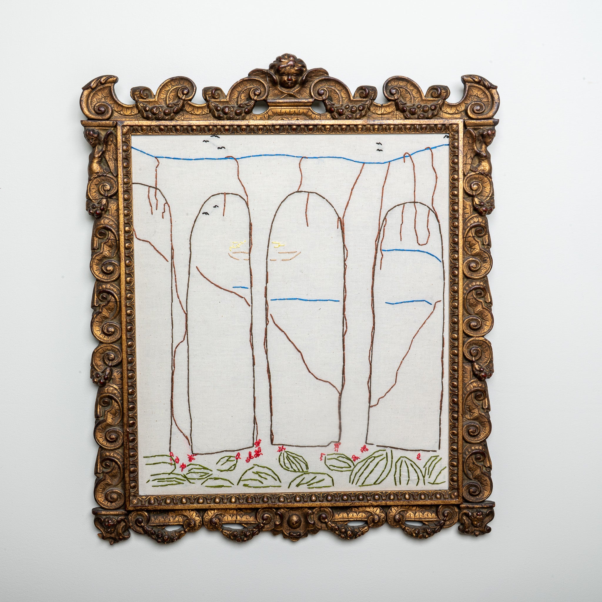 "AQUADUCT" FRAMED EMBROIDERY (2025) BY SEAN McNANNEY