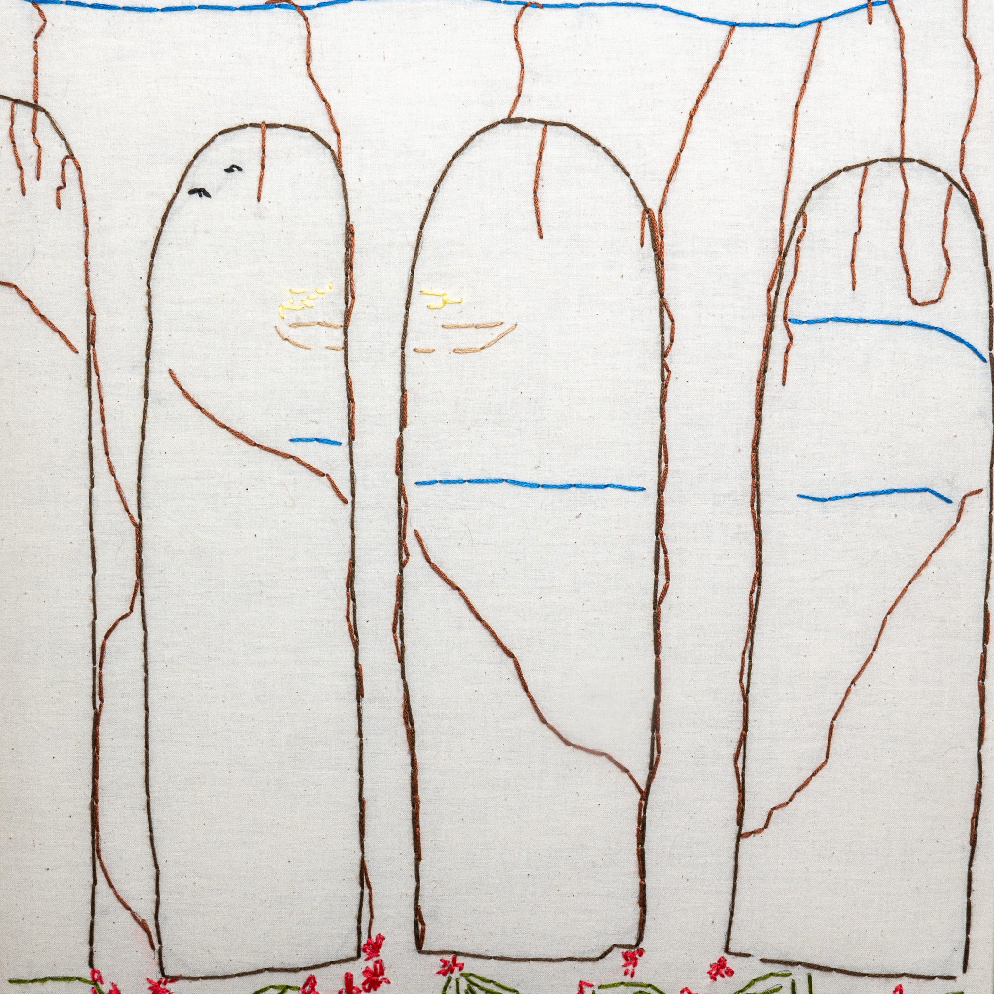 "AQUADUCT" FRAMED EMBROIDERY (2025) BY SEAN McNANNEY