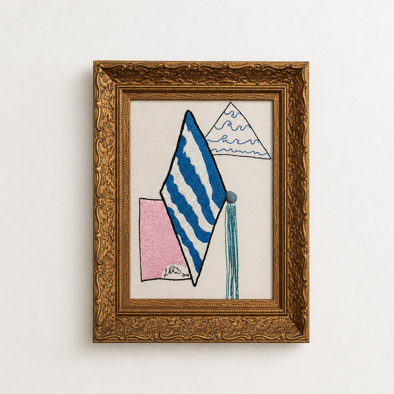 "LANVIN" FRAMED EMBROIDERY (2024) BY SEAN McNANNEY