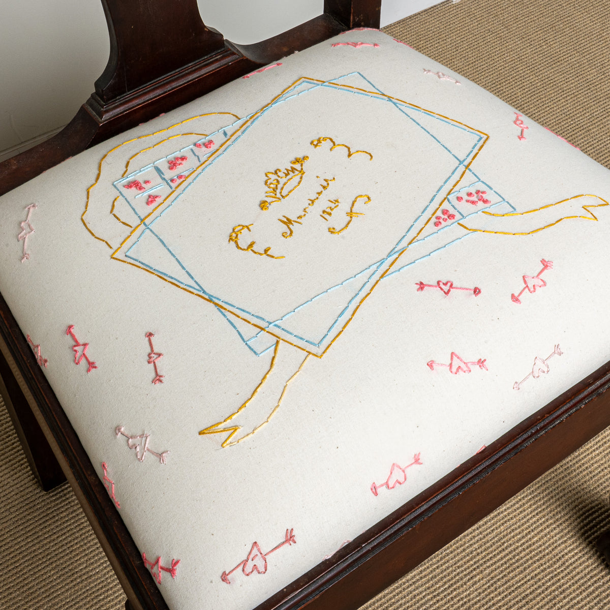 "MARCHESI" EMBROIDERED ANTIQUE CHAIR (2025) BY SEAN McNANNEY