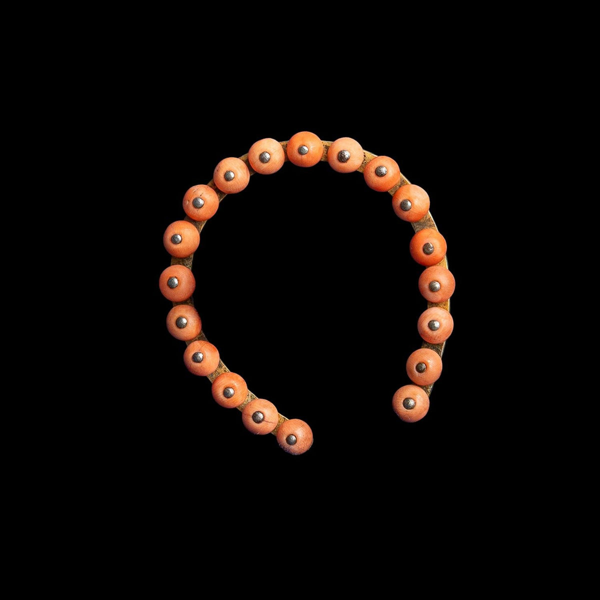 SILVER & CORAL HORSESHOE PIN, detail view