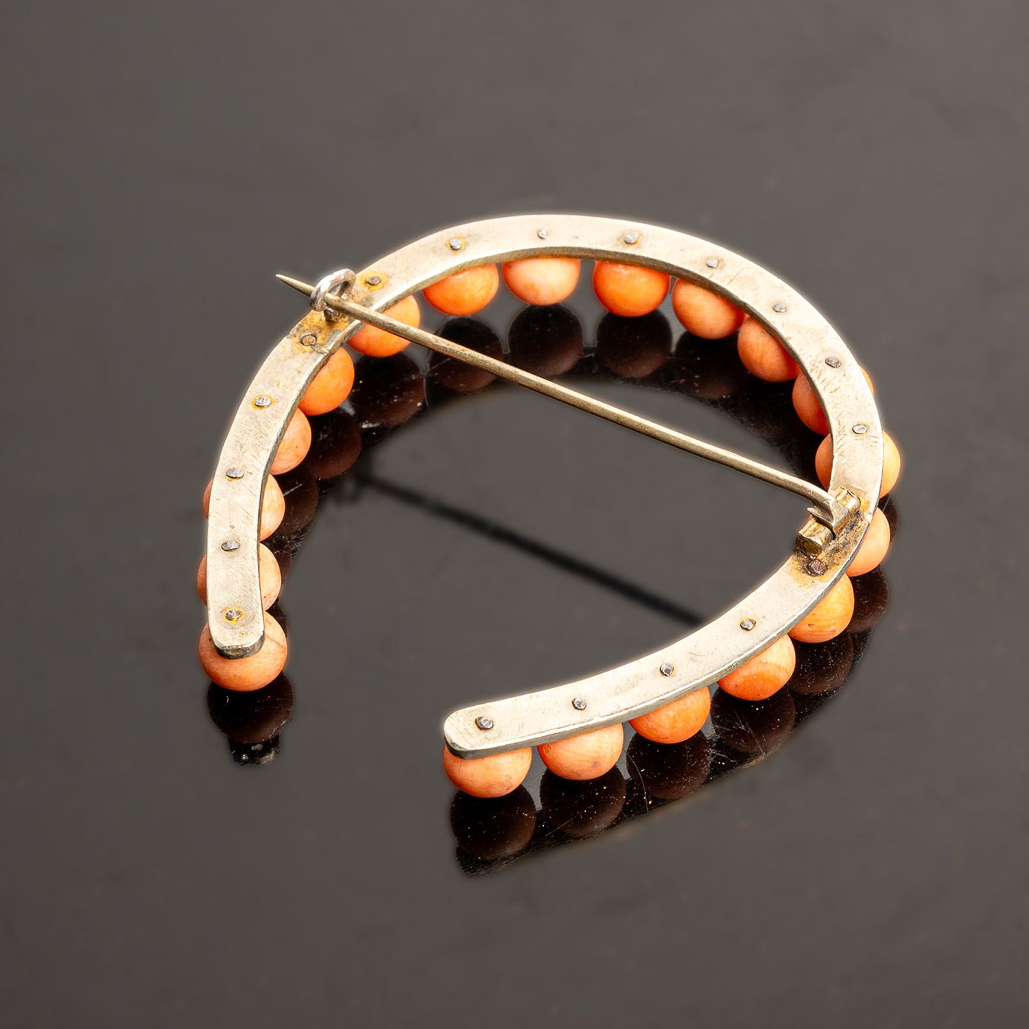 Silver & Coral Horseshoe Pin