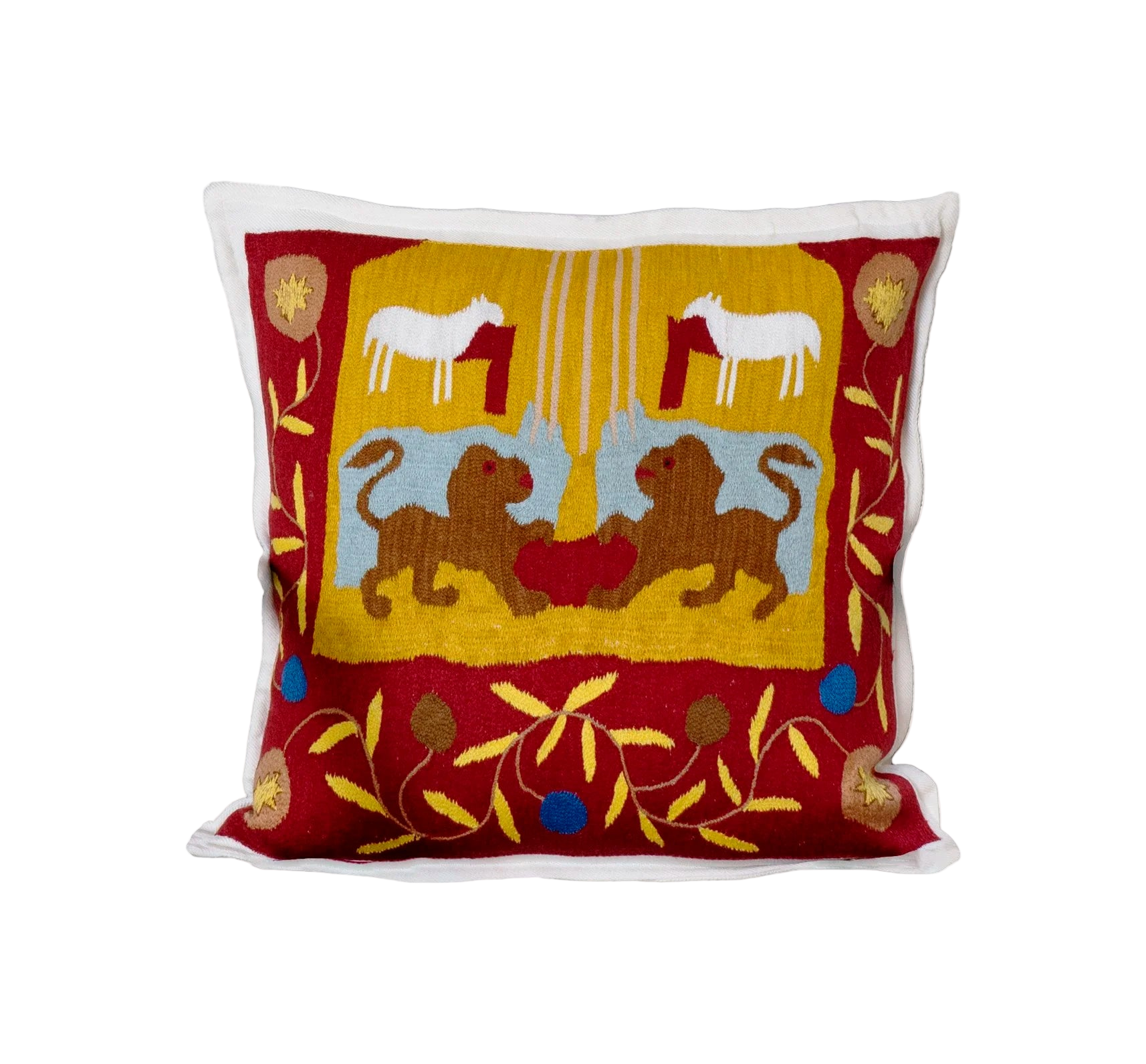"Parallel Leos" Hand-Embroidered Cashmere Pillow