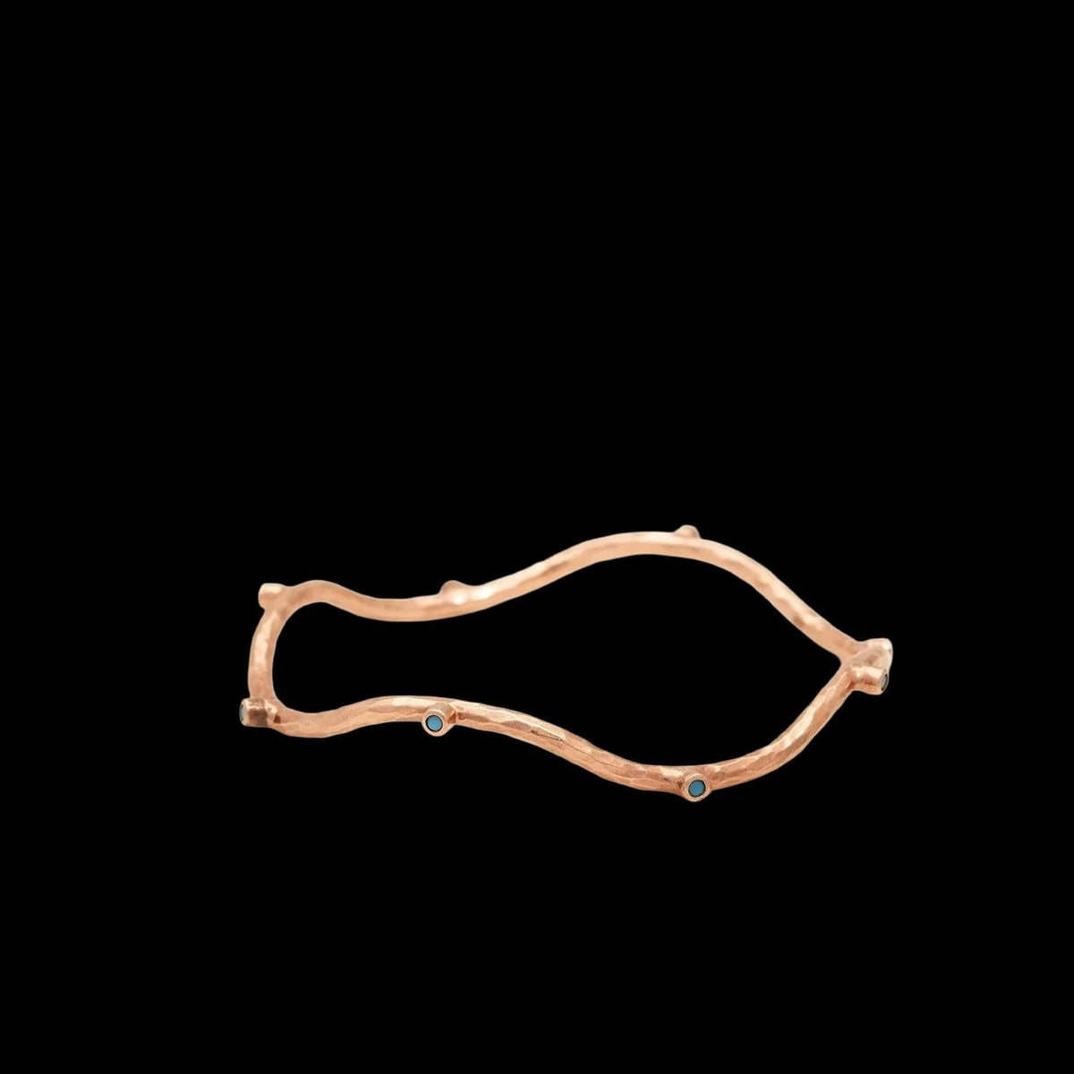 HAMMERED ROSE GOLD VERMEIL & BLUE PASTE STACKING BRACELET SET, detail view
