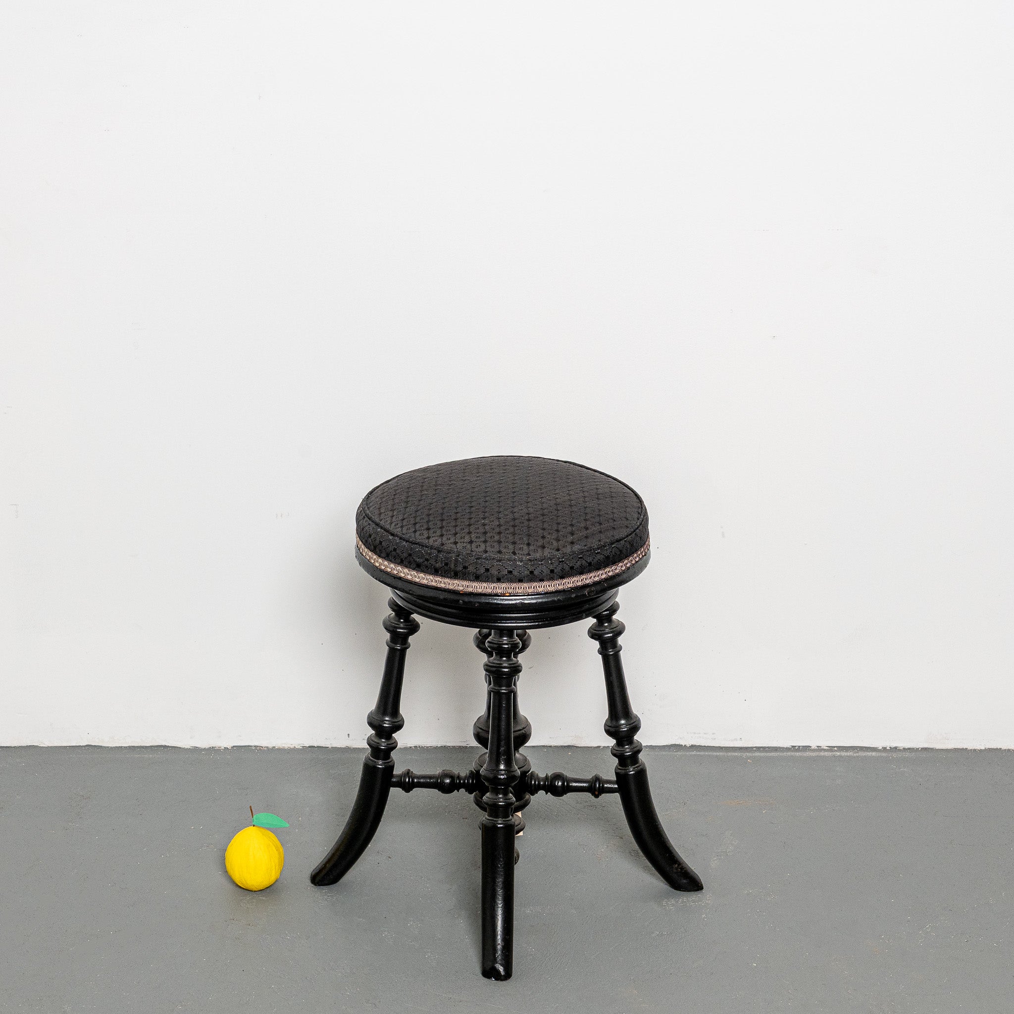 Aesthetic movement ebonized swivel stool reupholstered in horse hair