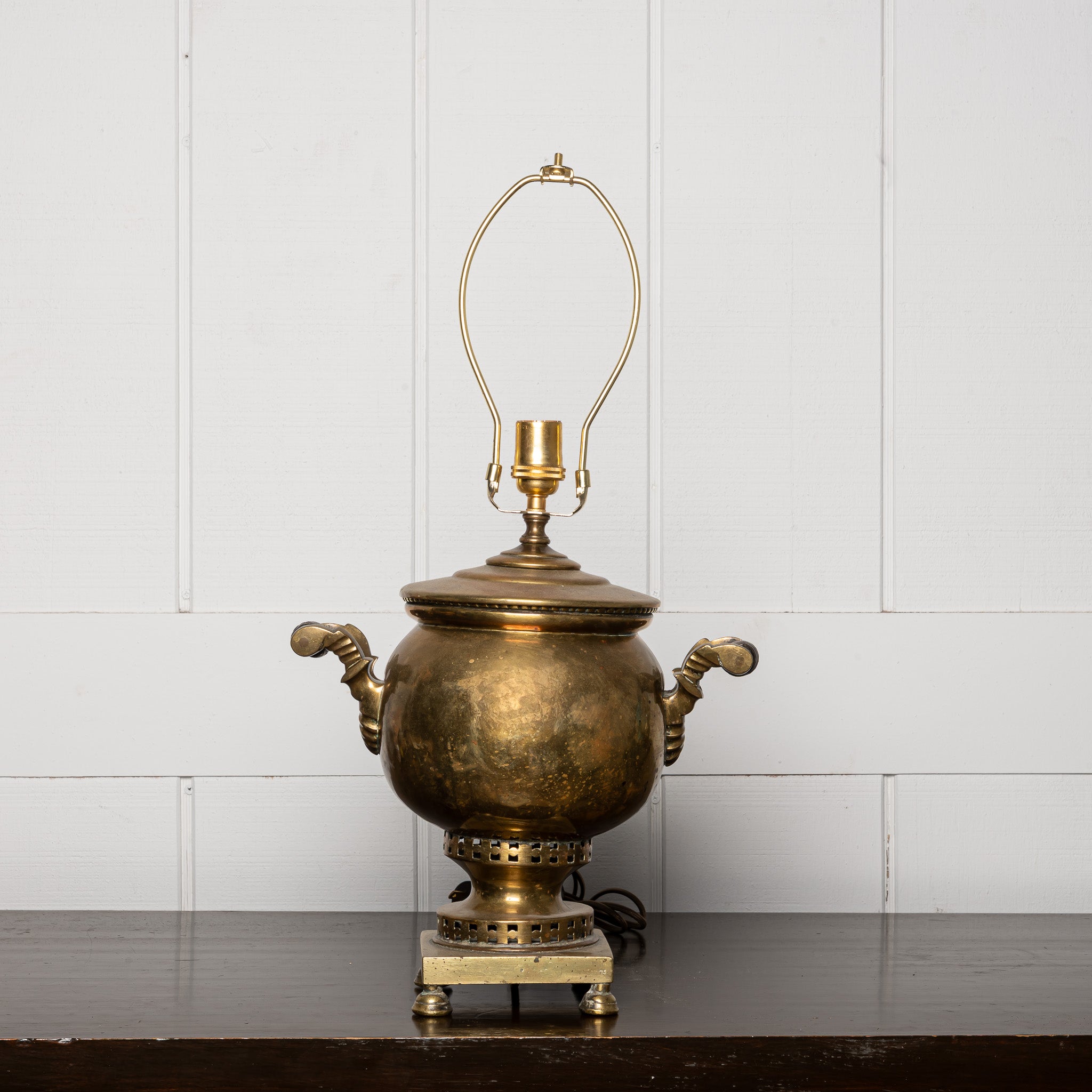 19th century Russian brass samavor converted lamp