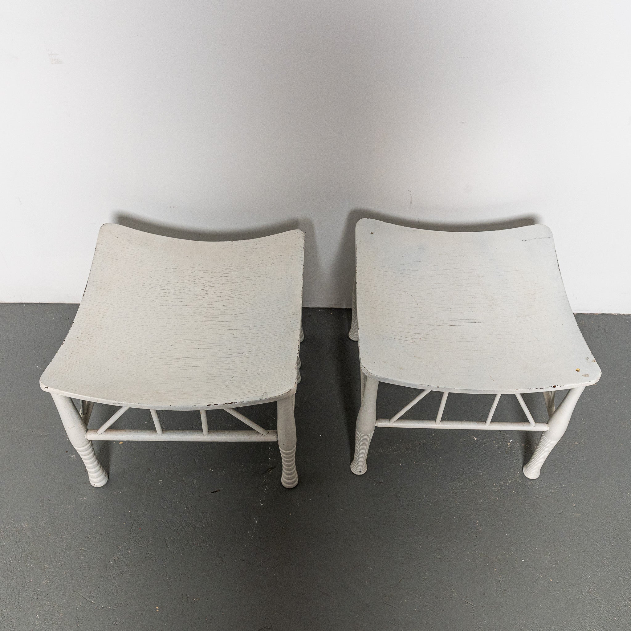 Pair of early 20th century English white painted Thebes stools