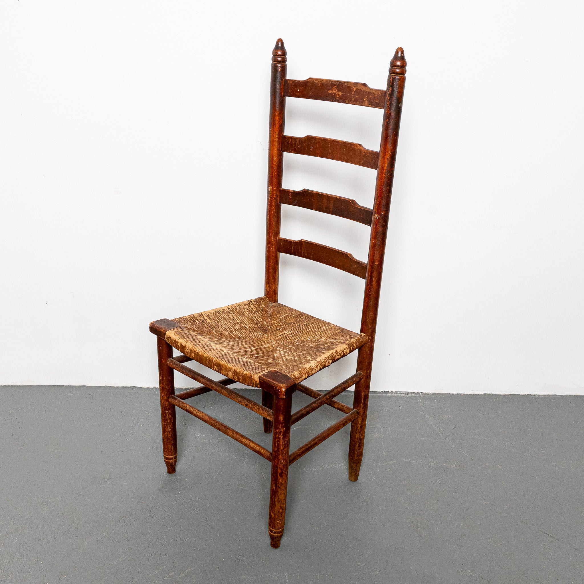 19th century American ladder back rushseat chair