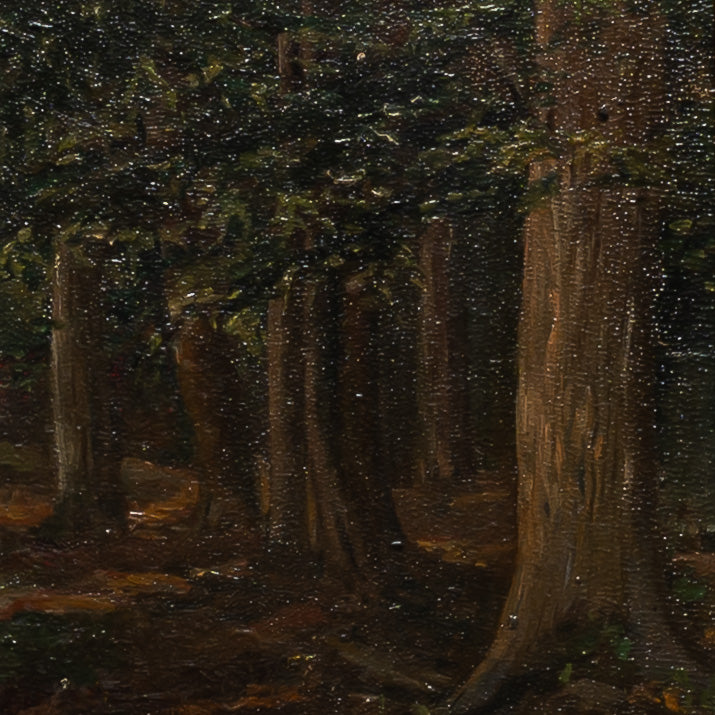 19TH-CENTURY OIL ON WOOD OF A FOREST INTERIOR
