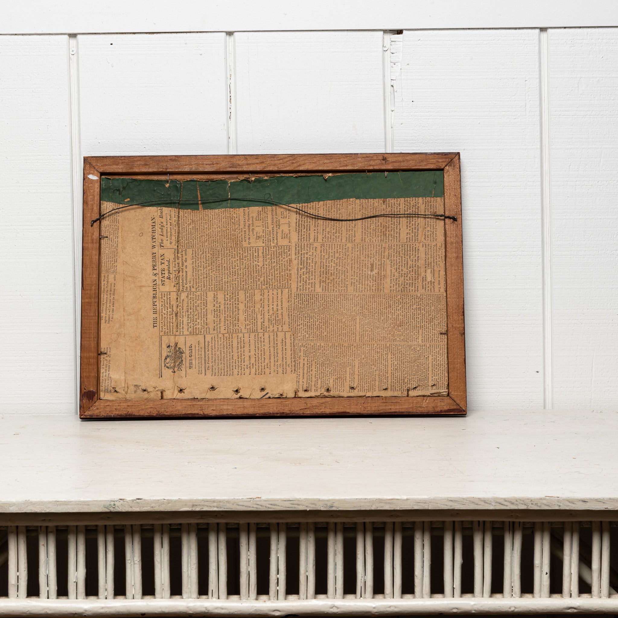 19th century Americana framed wallpaper baned box