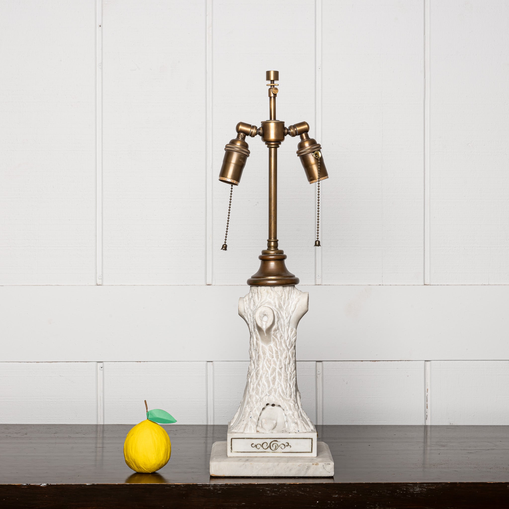 19th century American folk art carved marble lamp