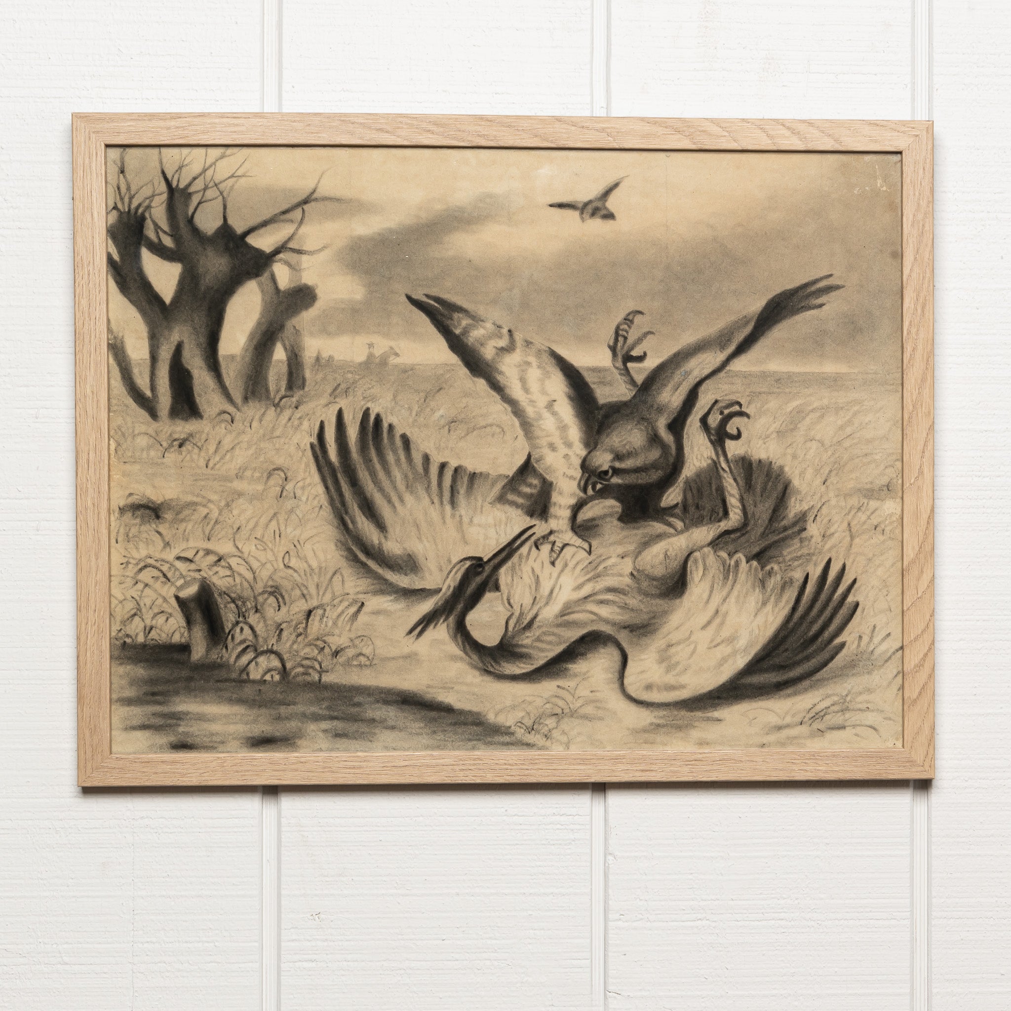 19th century American folk art charcaol drawing