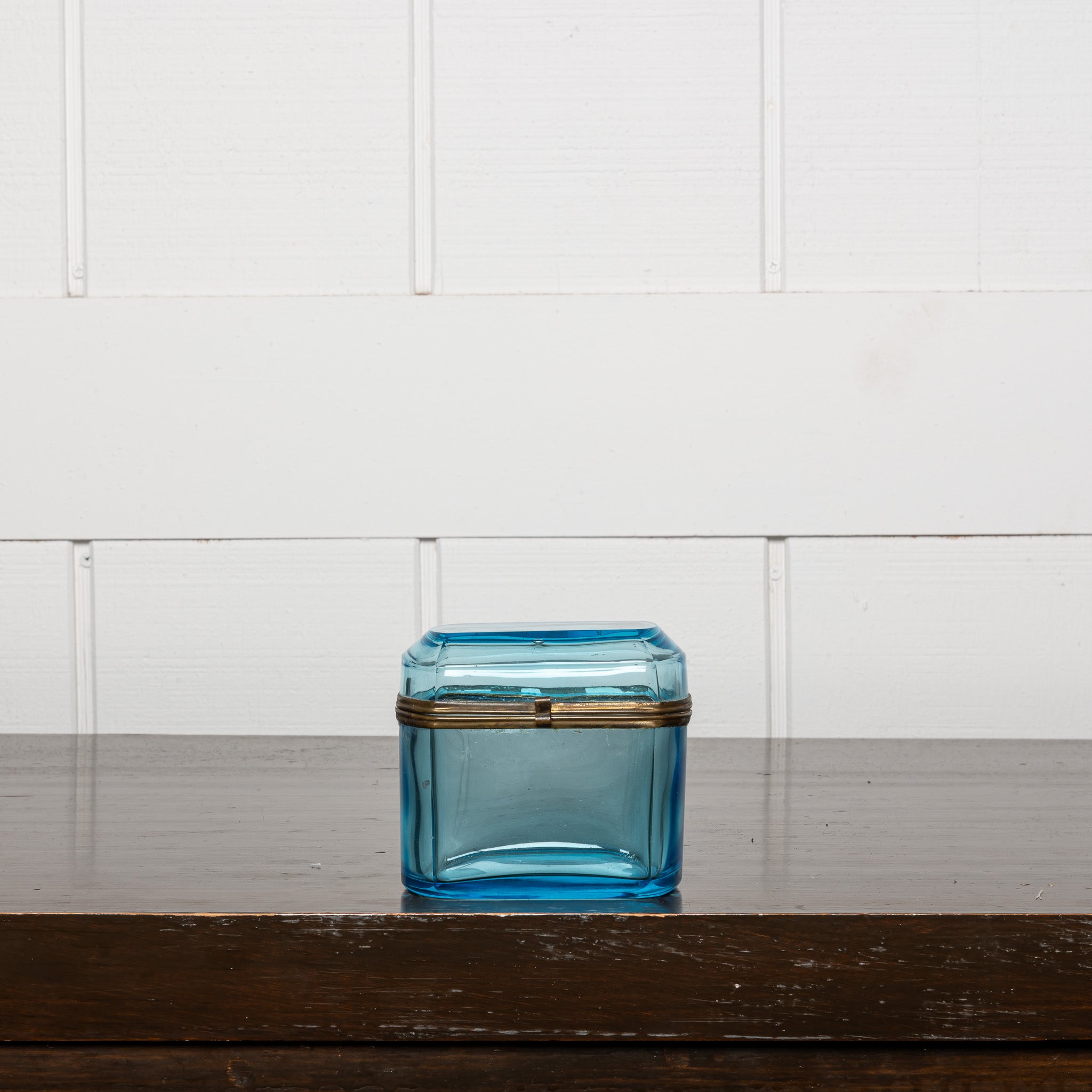 19th centtury Frecnh casket blue glass tablebox