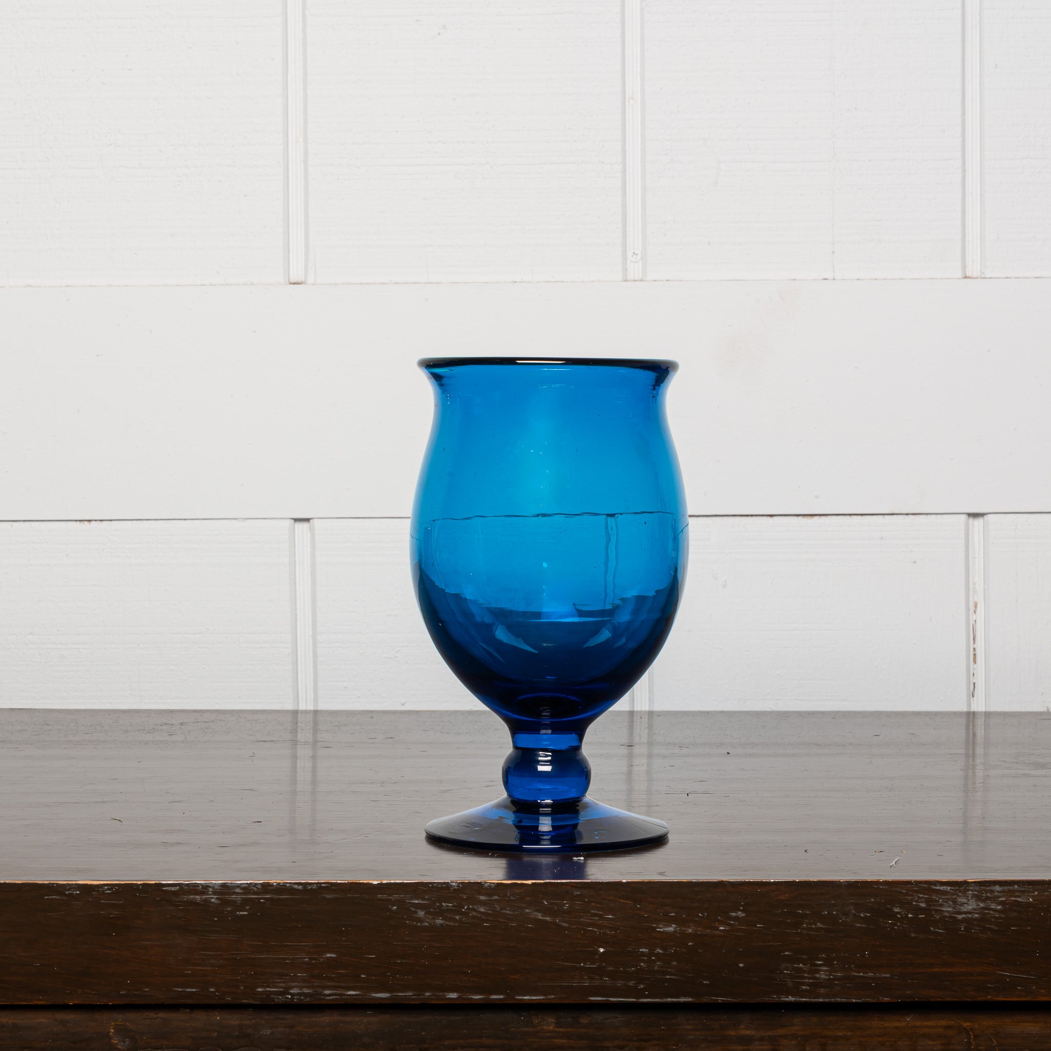 19th century mouth blown blue glass vase
