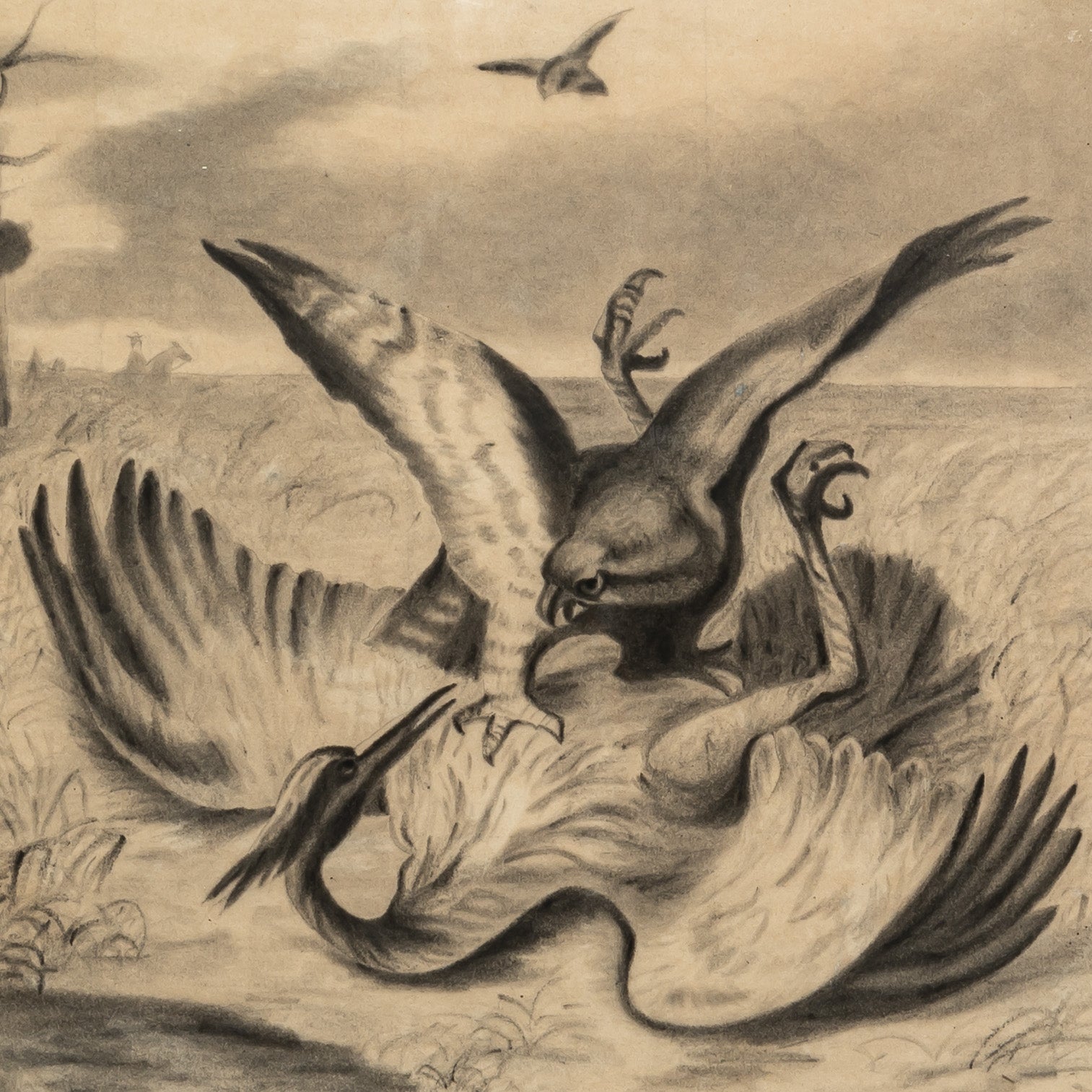 19TH-CENTURY AMERICAN FOLK ART CHARCOAL DRAWING
