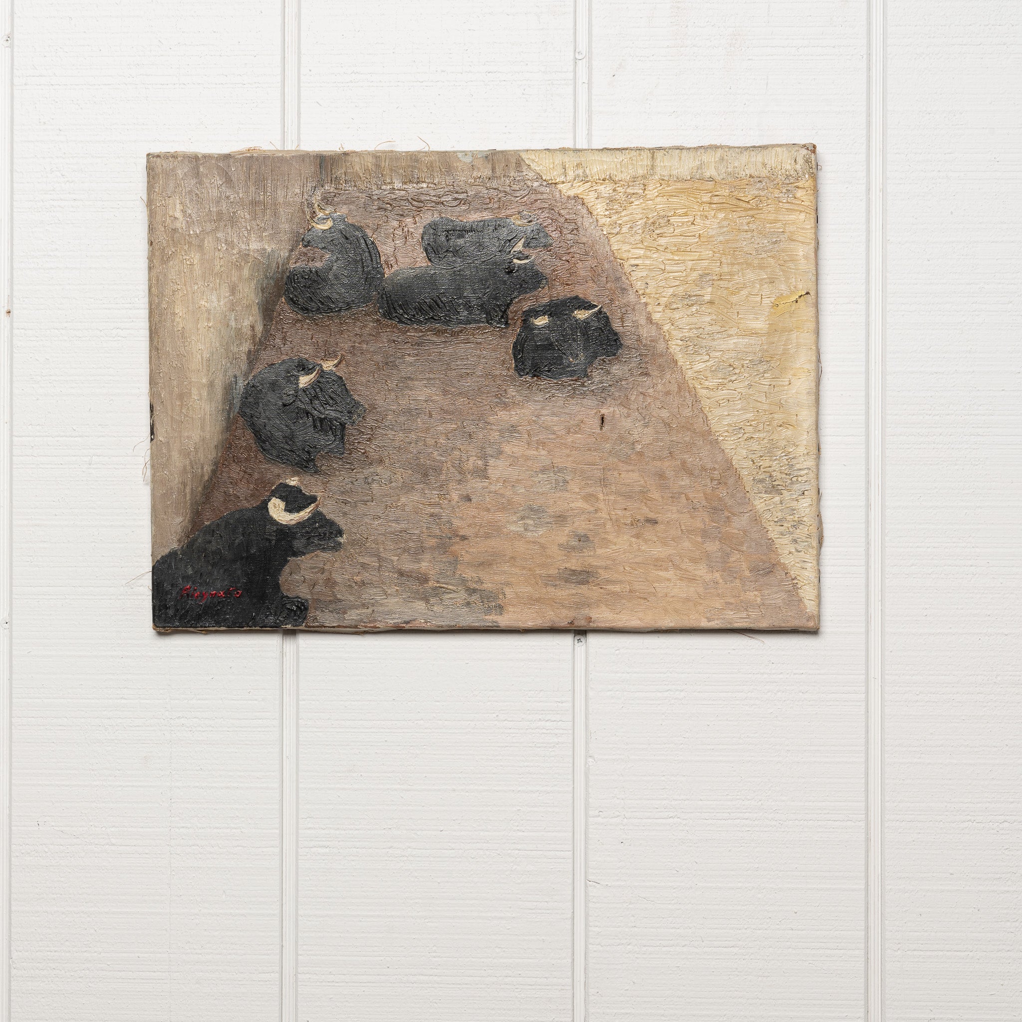 19th century French oil on canvas of resting bulls