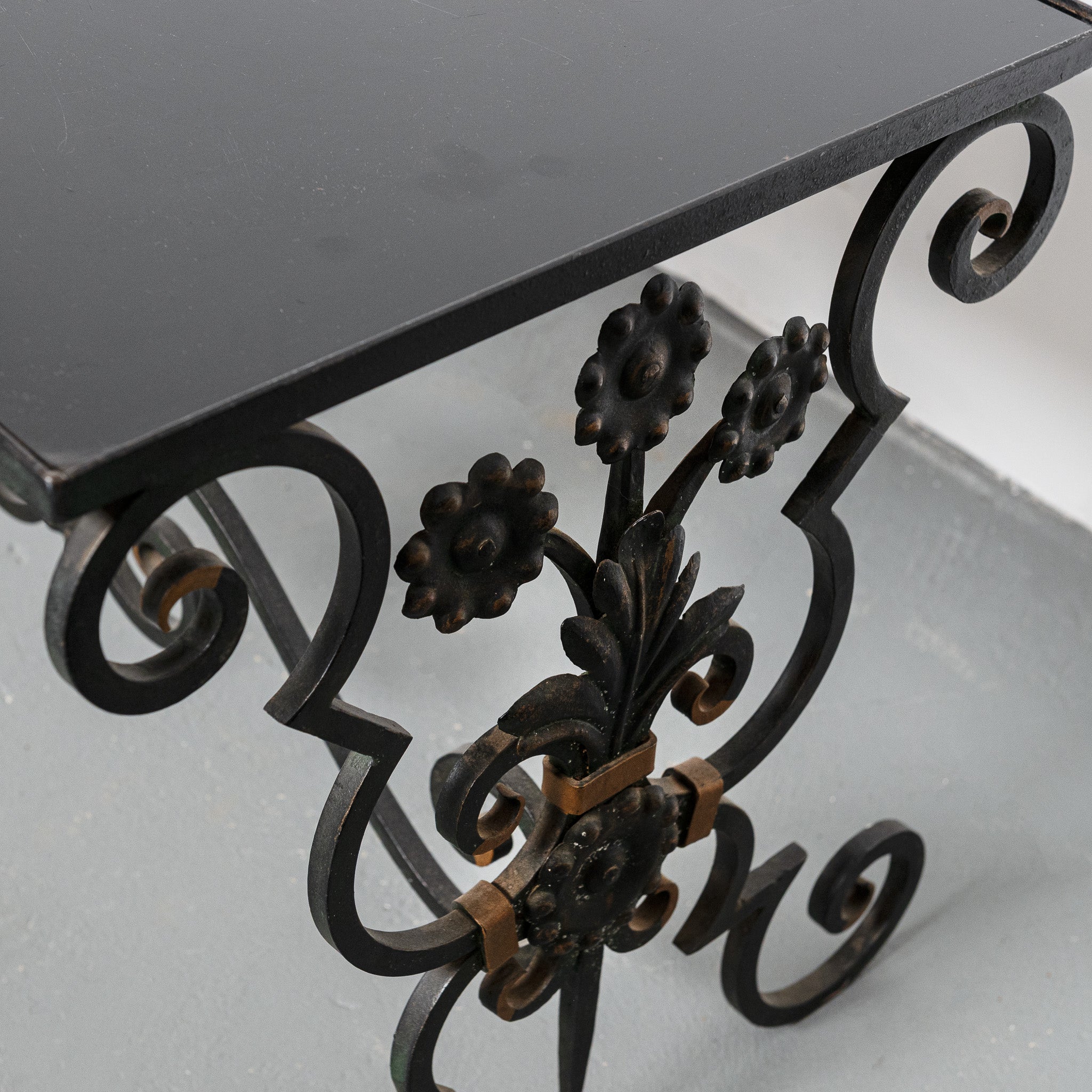 Early 20th century French wrought Iron and glass coffe table