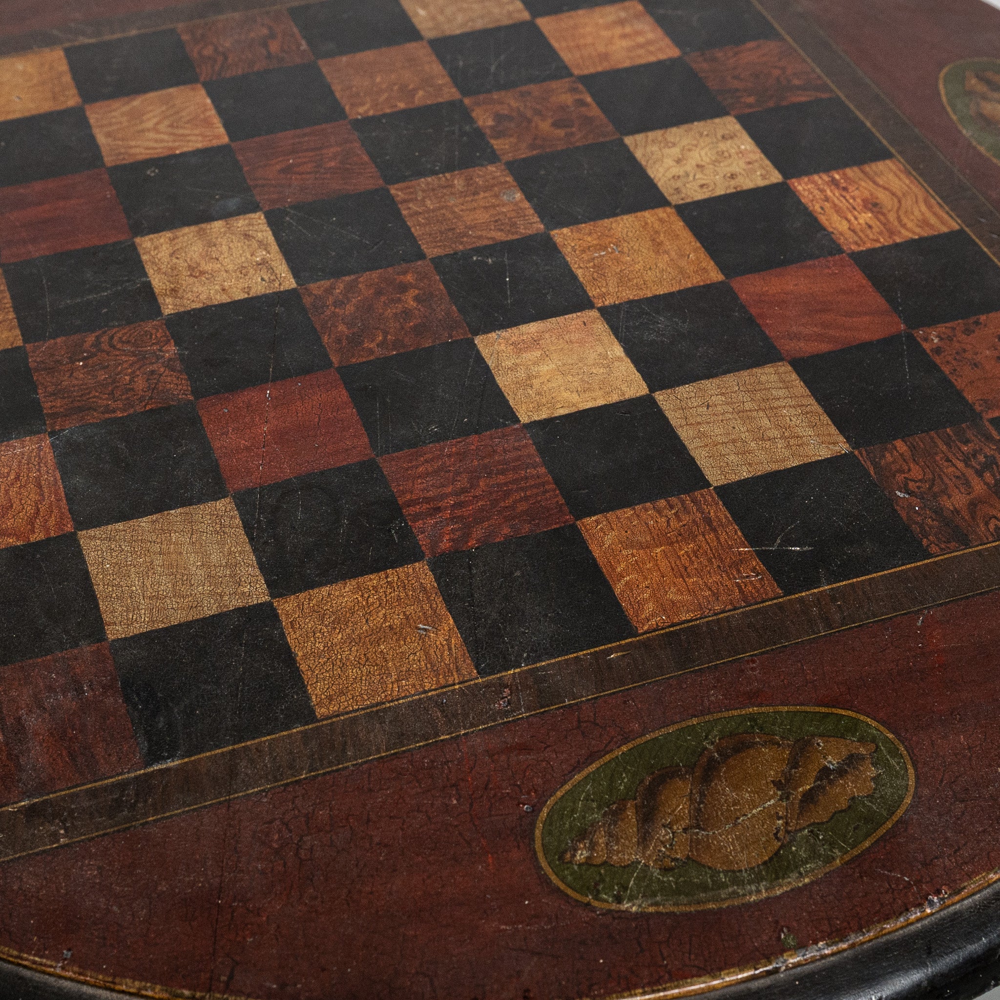 19th century American side table with faux painted specimin chessboard top