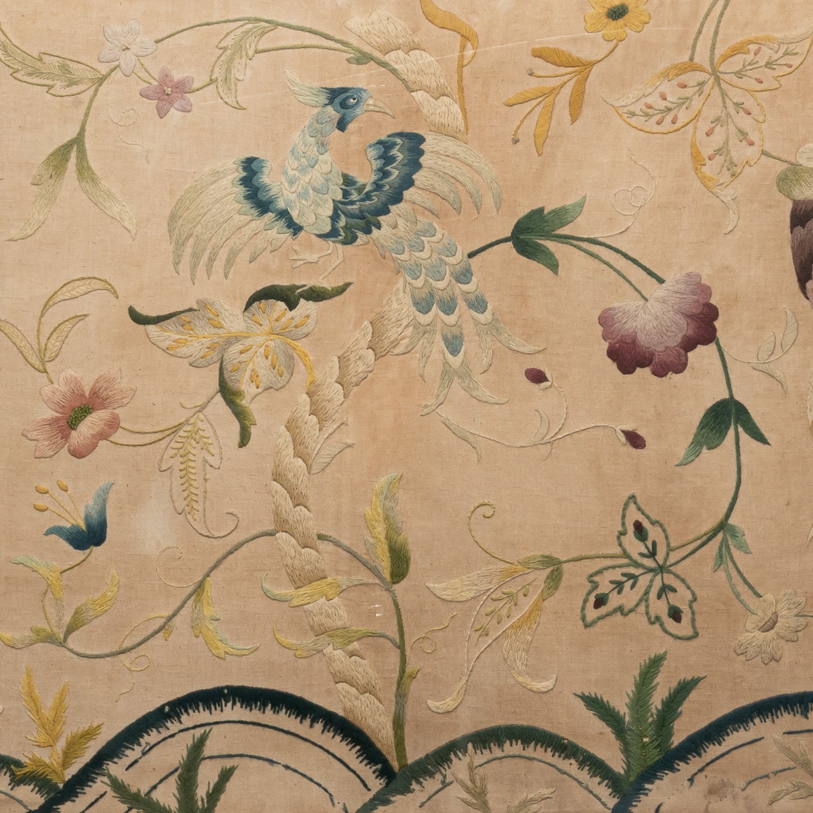 19TH-CENTURY FRAMED ENGLISH EMBROIDERY PANEL