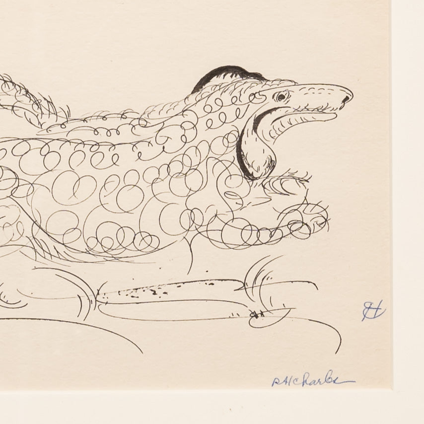 Early 20th century American Folk Art Calligraphy Drawing of Dog