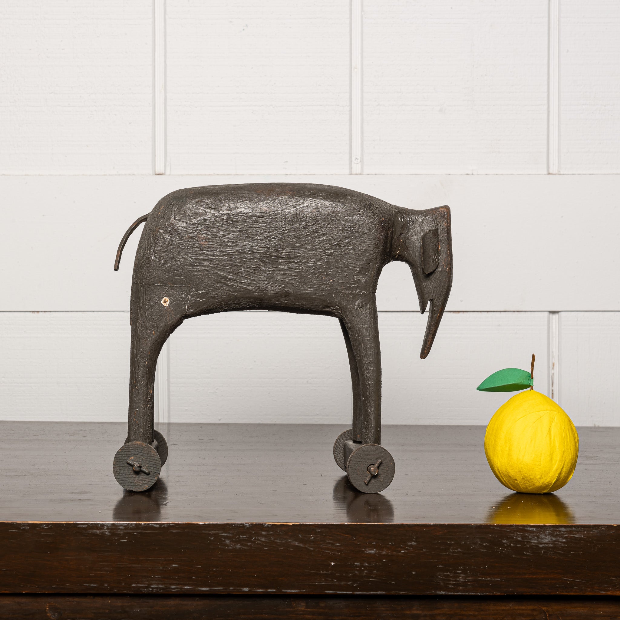 19th century American folk art carved rolling eleaphant toy