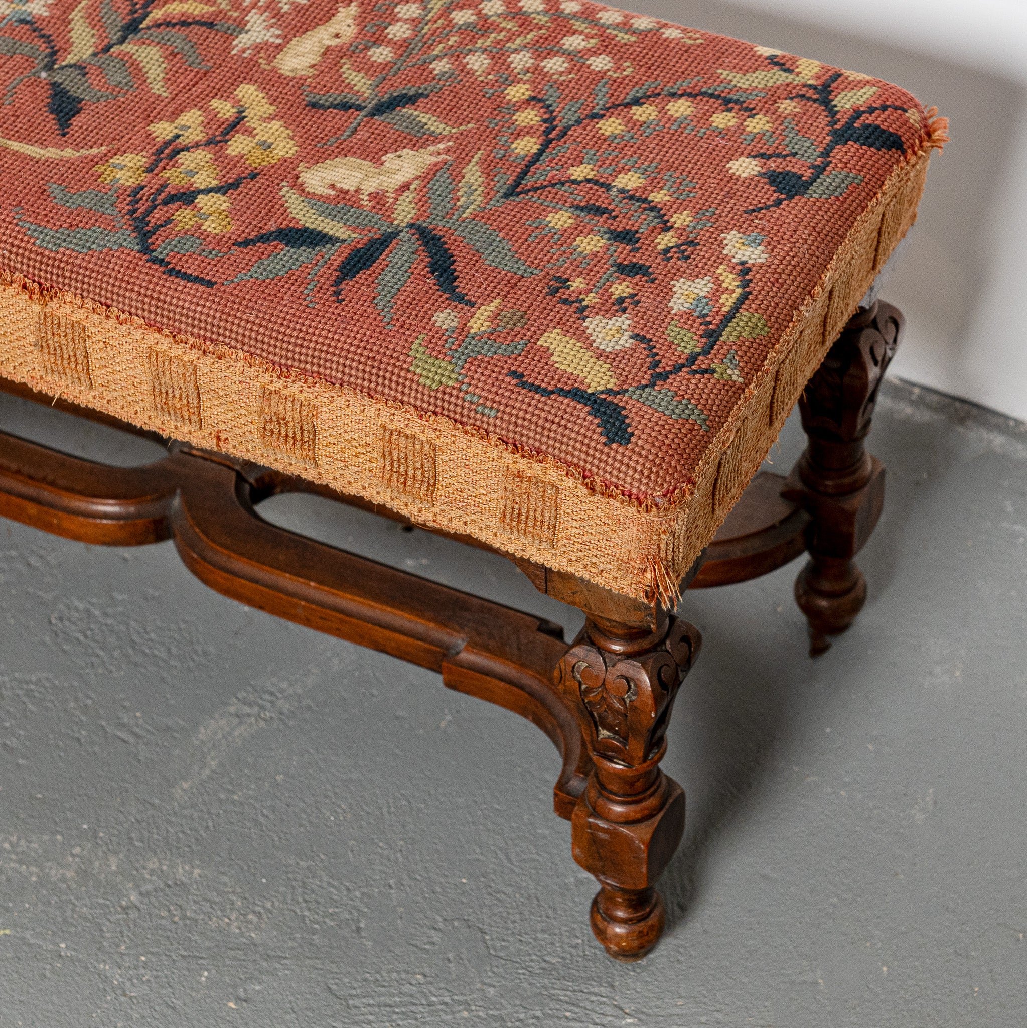 19th century French carved and needlepint upholstered bench