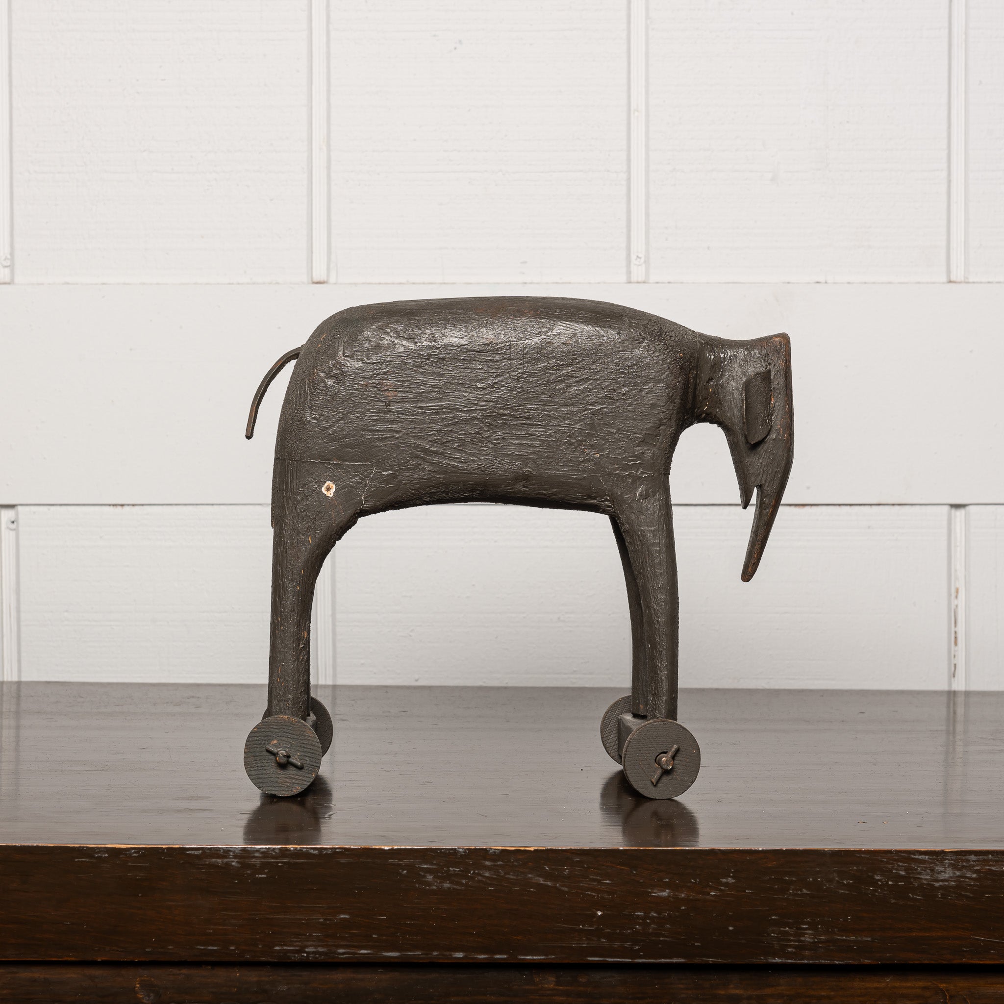 19th century American folk art carved rolling eleaphant toy