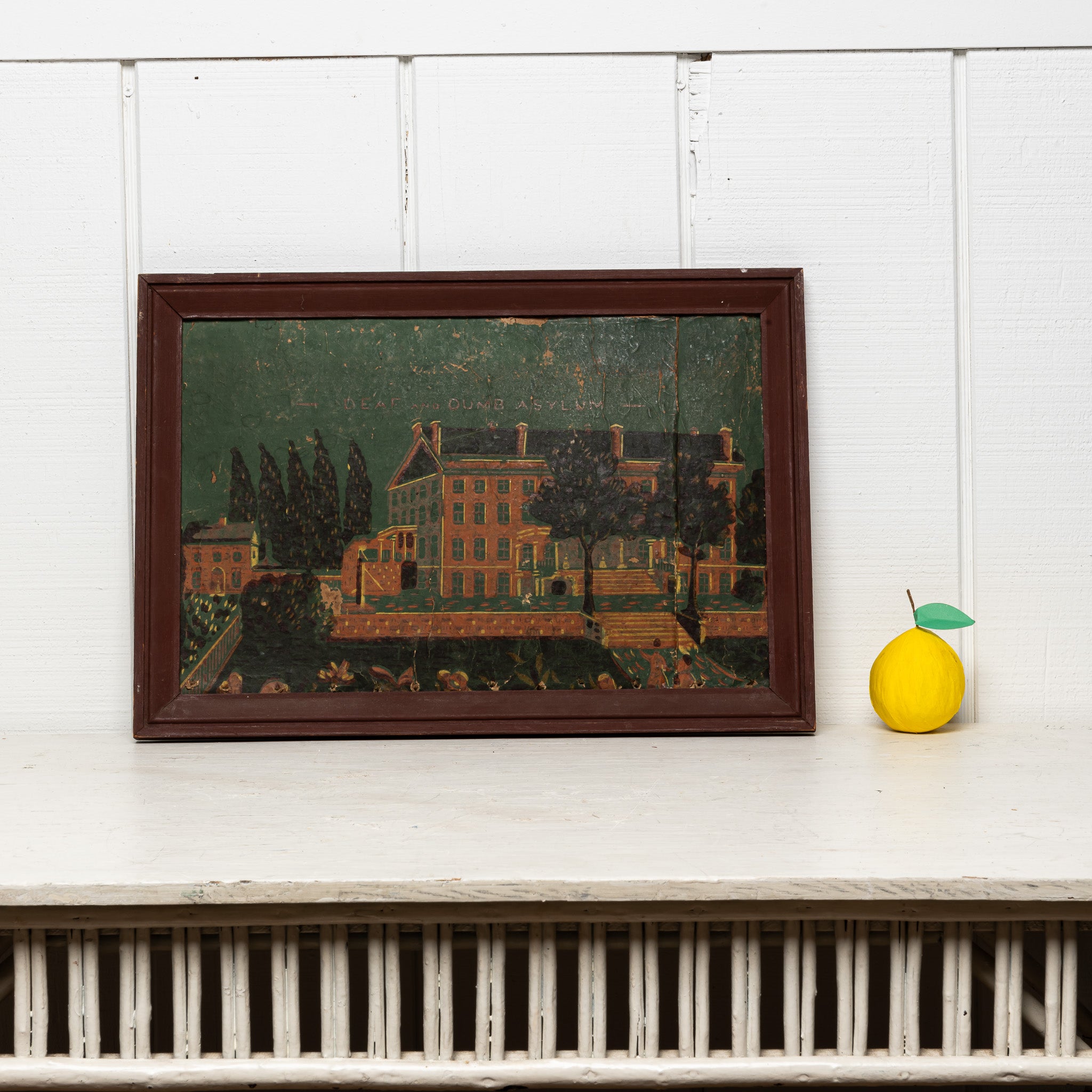 19th century Americana framed wallpaper baned box