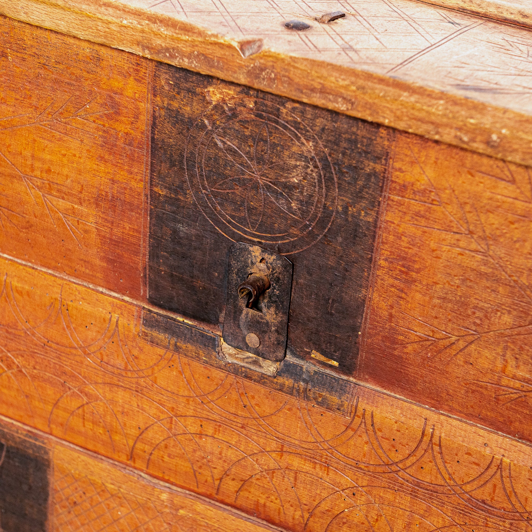 19th century American folk art carved Pensivania Dutch chest