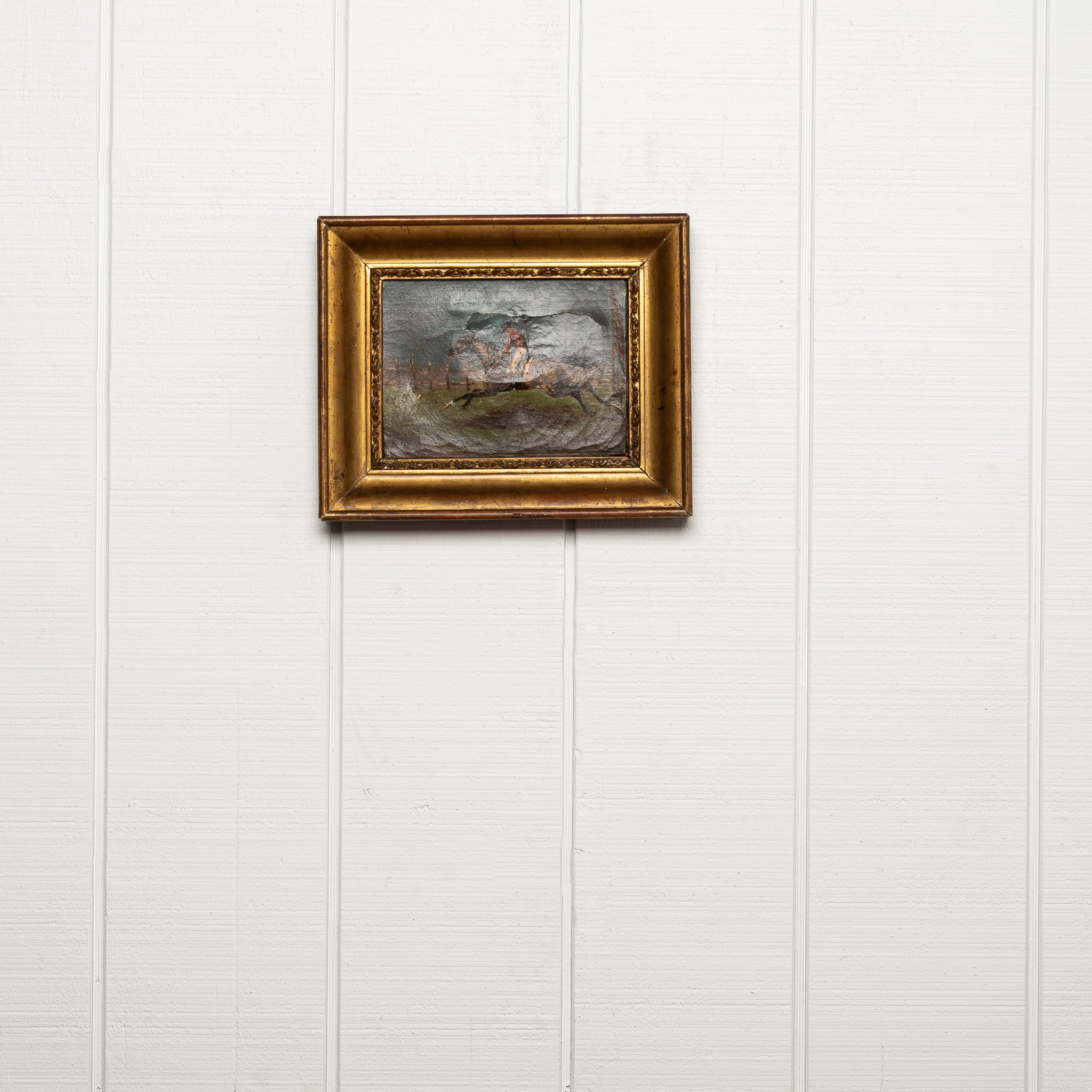 19th century French oil painting on canvas in orignal perior lemon gilt frame