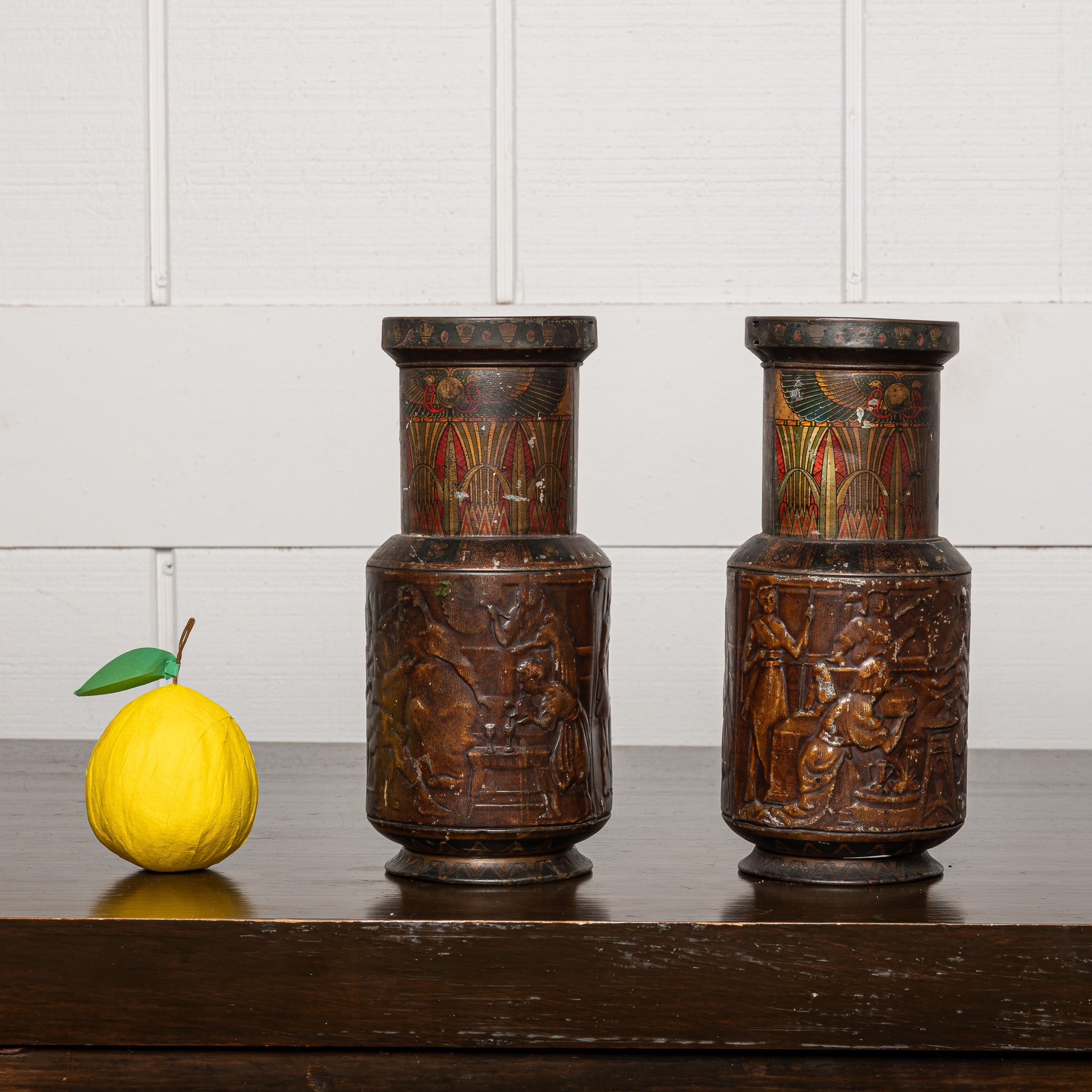 PAIR OF 19TH CENTURY
lithographed Egyptian revival English biscuit tins