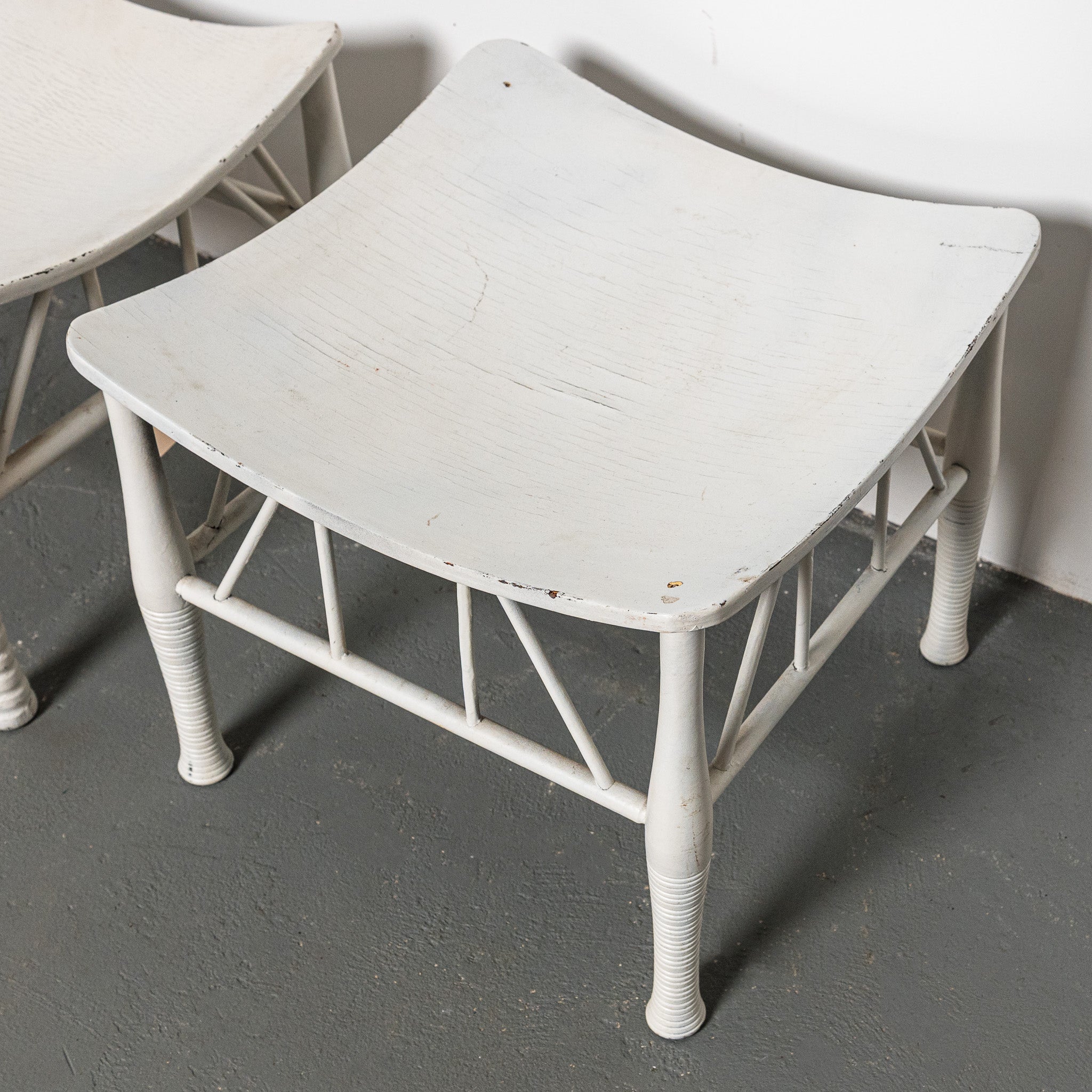 Pair of early 20th century English white painted Thebes stools