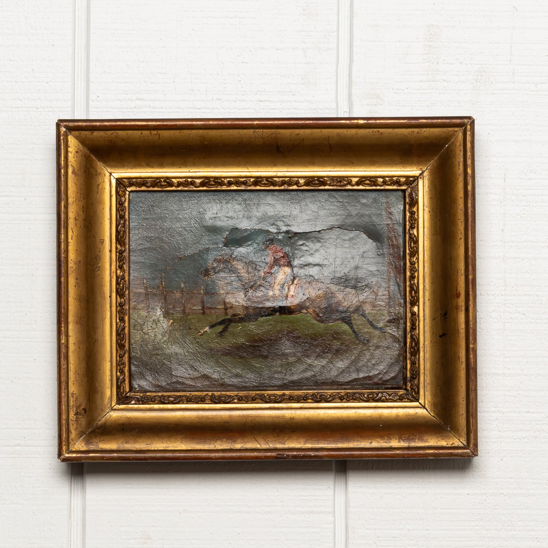 19TH-CENTURY FRENCH OIL PAINTING ON CANVAS WITH ORIGINAL PERIOD LEMON GILT FRAME