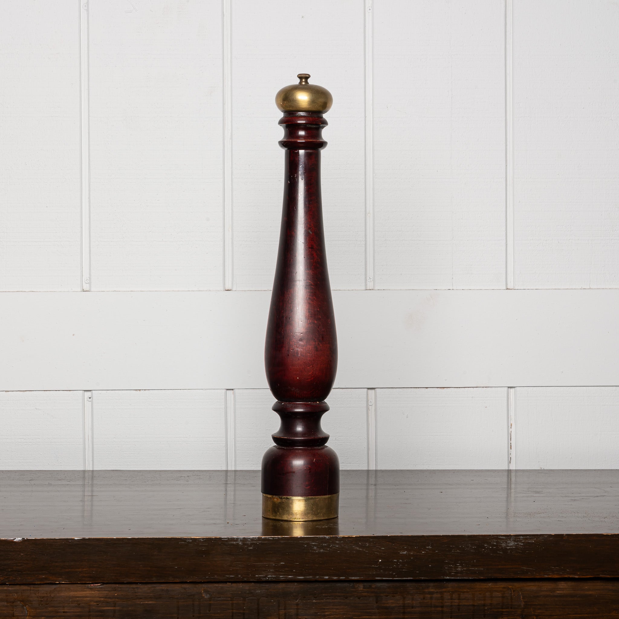 Mid-Century Wood and Brass Peppermill