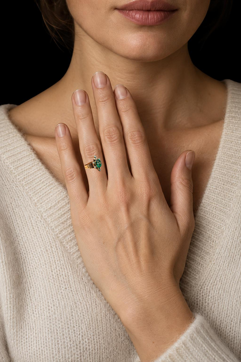 14K GOLD CONSTELLATION GEMSTONE RING, illustrative wearing view