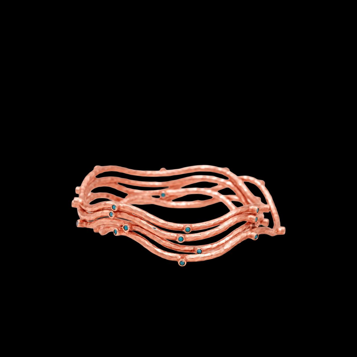 HAMMERED ROSE GOLD VERMEIL & BLUE PASTE STACKING BRACELET SET, catalog view